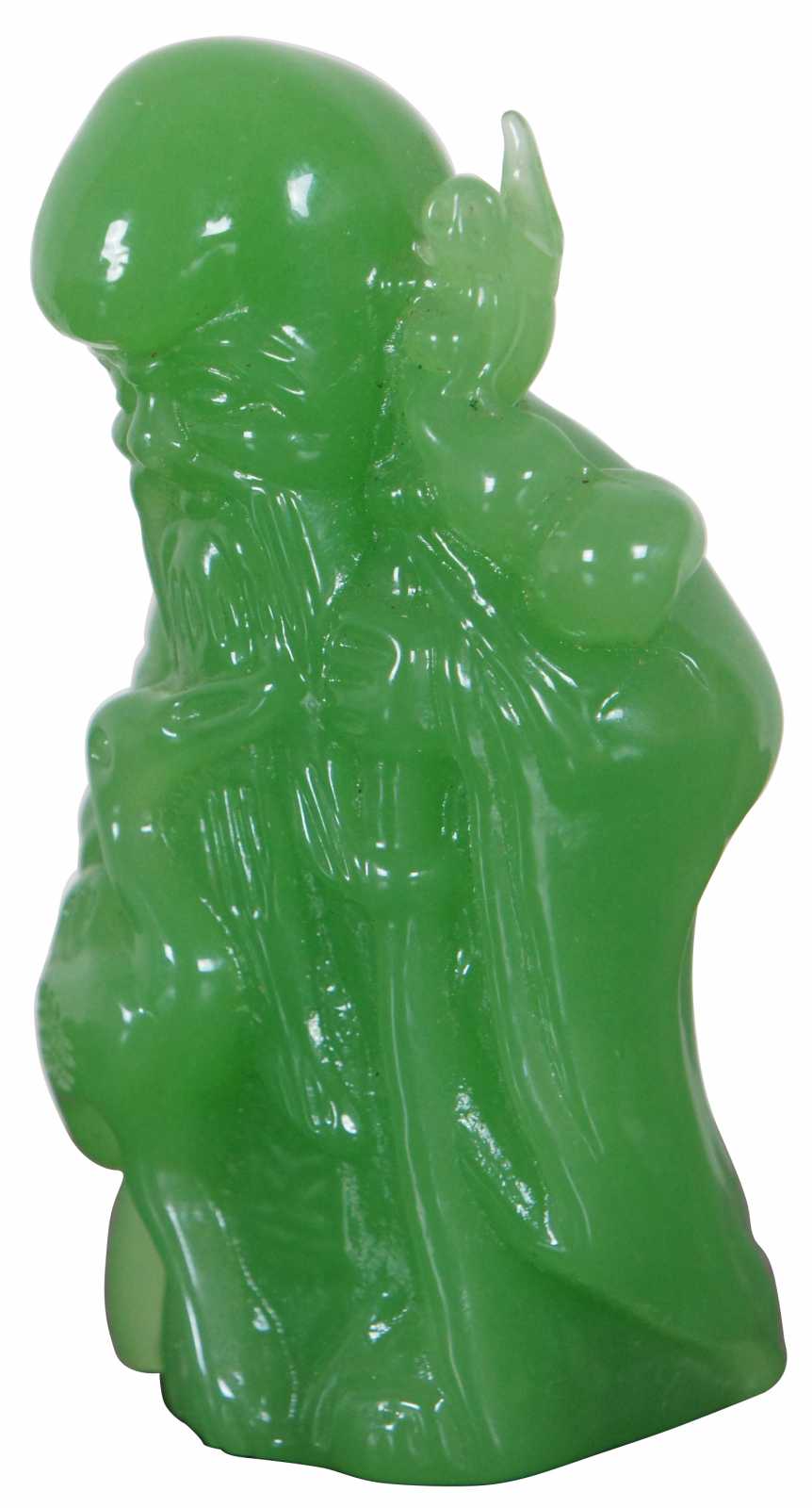 Japanese Jade Green Glass Fukurokuju Figurine Lucky God Longevity Shou 4