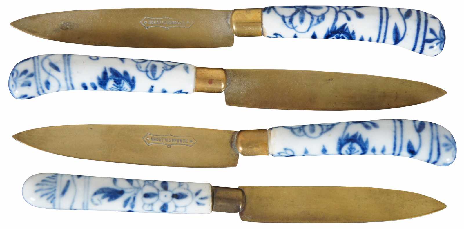 Vintage Meissen Porcelain Fruit Knives, Uchatius Bronze, German Fruit Knives,  Vintage Cutlery, Meissen Porcelain, Vintage Brass Knives 