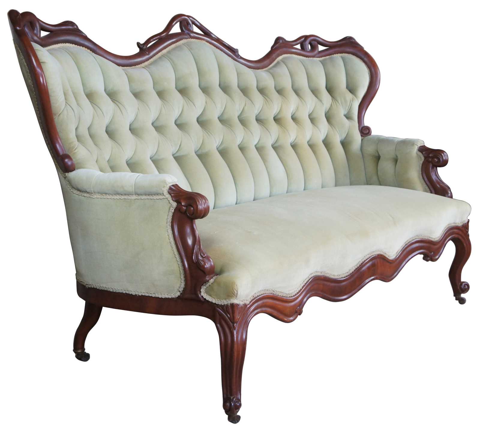 Antique Victorian Serpentine Wingback Parlor Snake Serpent Settee Bench ...