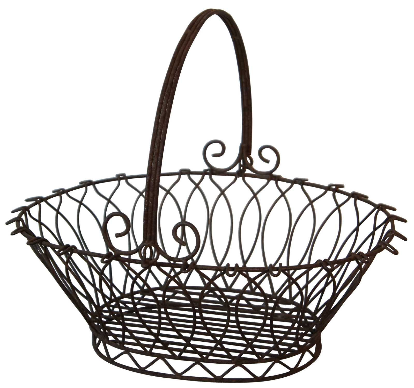 Antique French Provincial Ornate Country Farmhouse Wire Harvest Basket 17