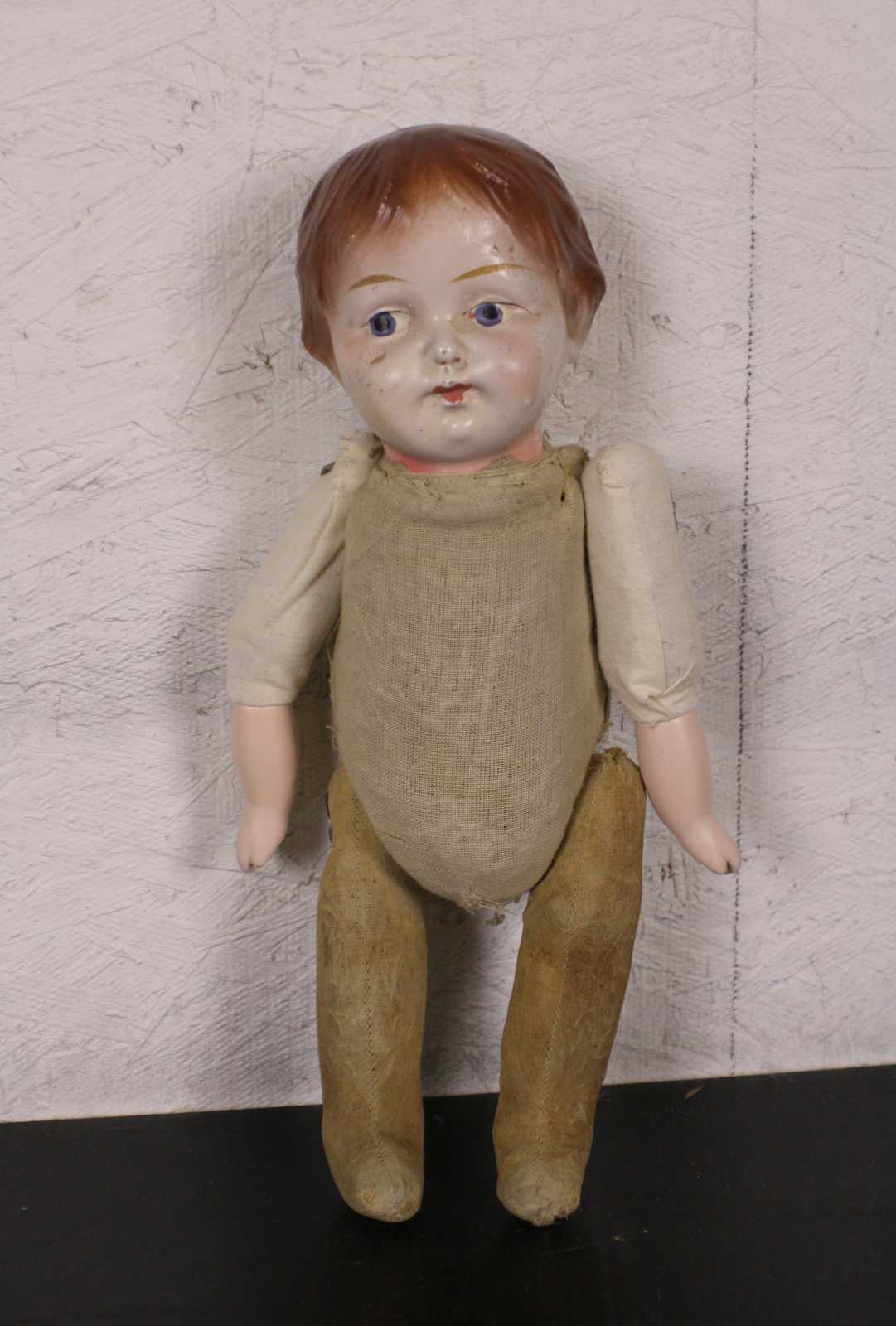 Antique Colonial Composition Painted Head Doll Boy Jointed Fabric Body cheapest 12