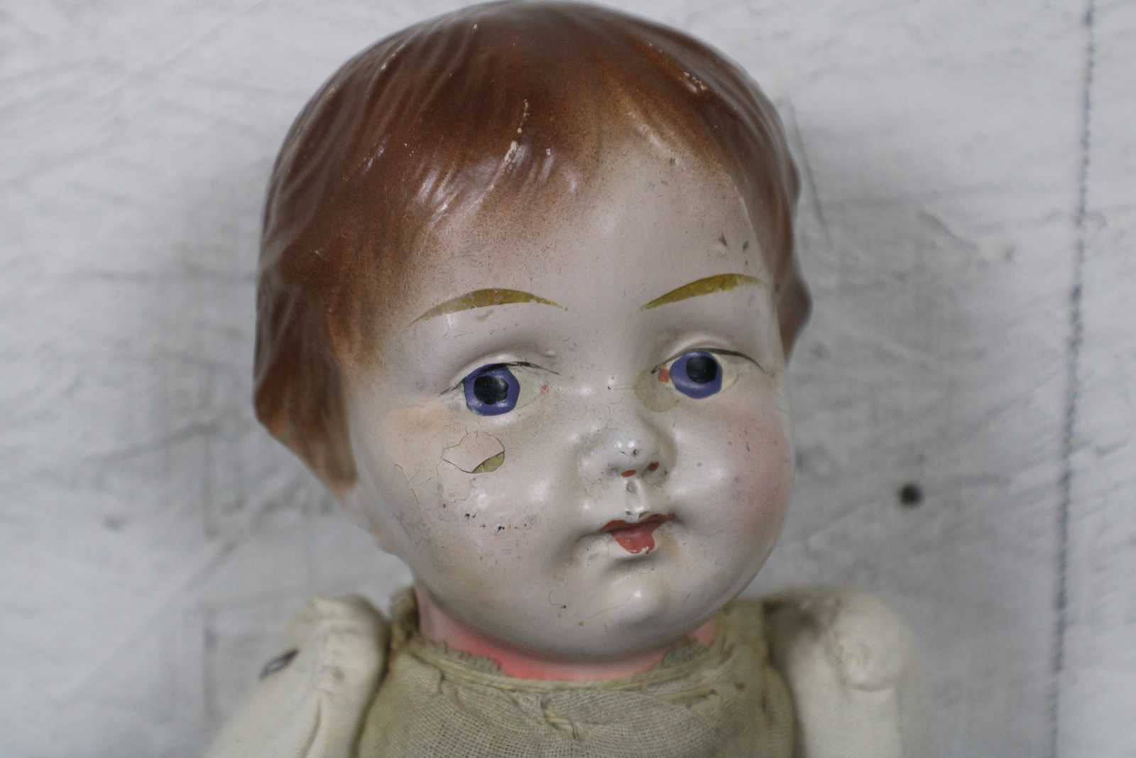 Antique Colonial Composition Painted Head Doll Boy Jointed Fabric Body cheapest 12