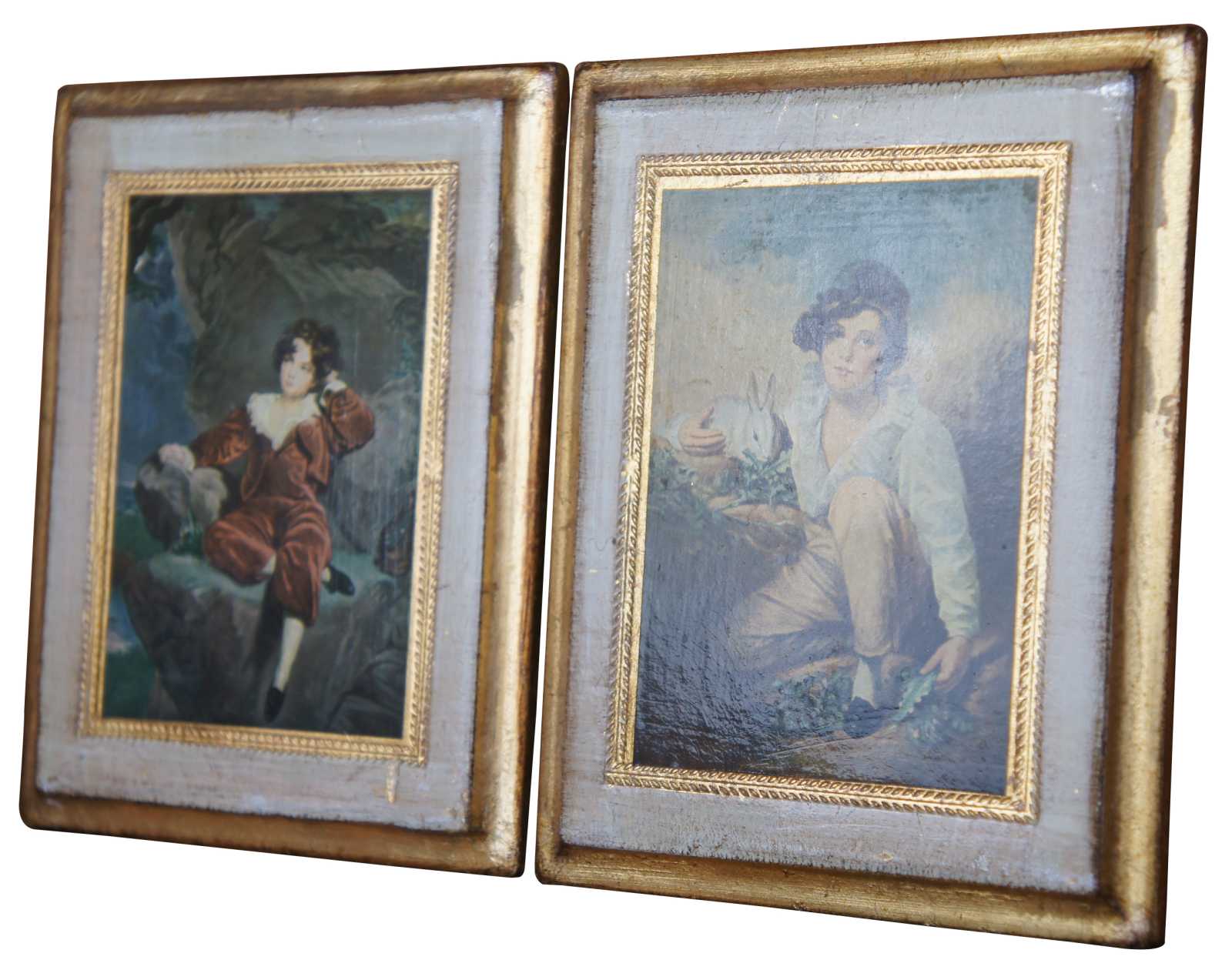 2 Mid Century Victorian Children Prints Sir Henry Raeburn Boy Rabbit ...