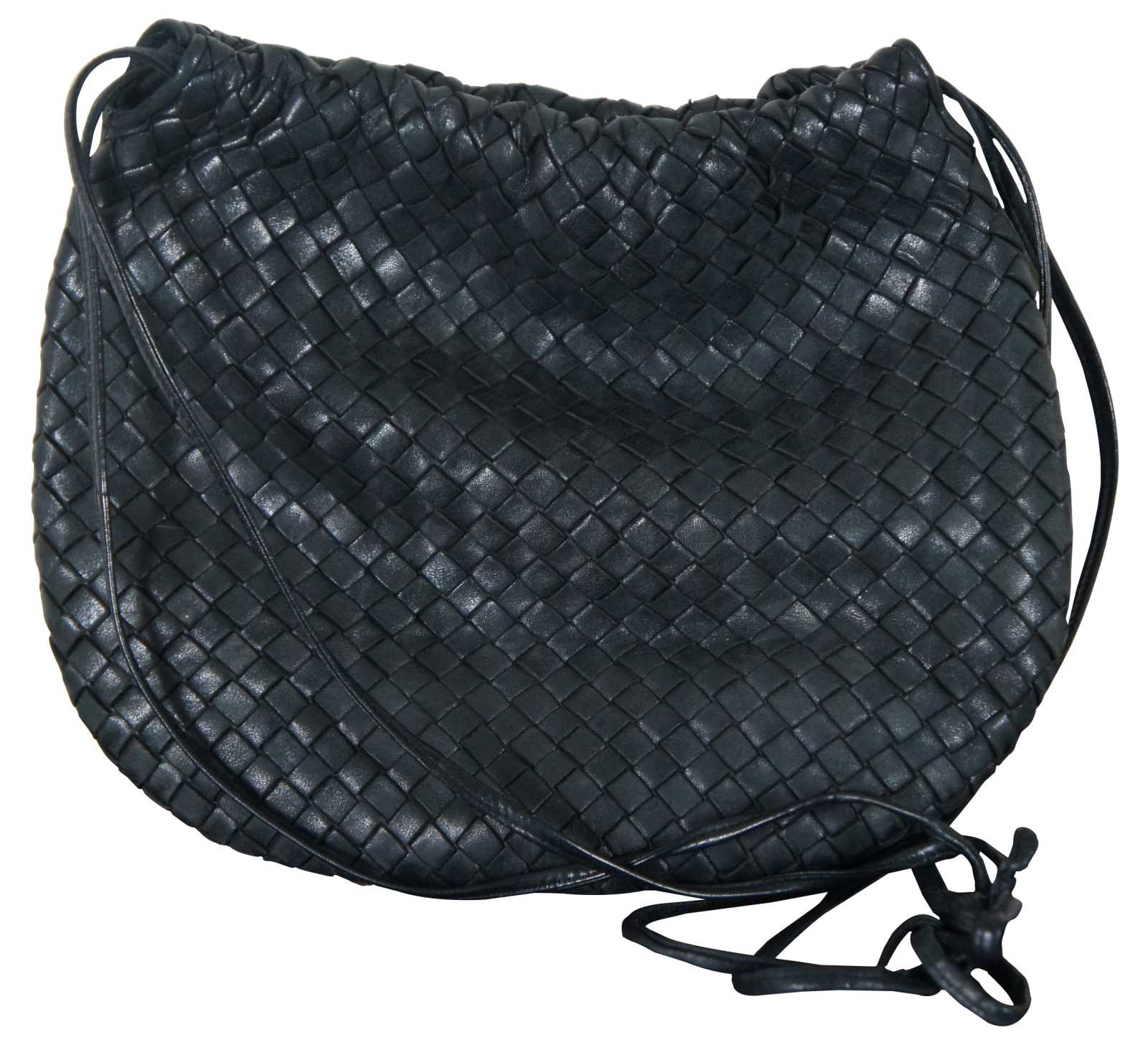 BOTTEGA VENETA VINTAGE BLACK BRAIDED HANDLE SLOUCH SHOULDER BAG