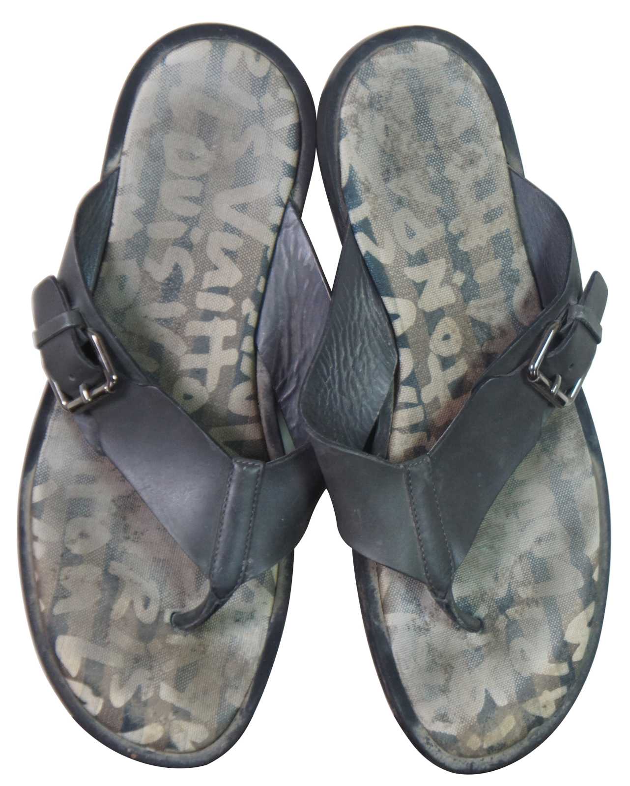 Vintage Louis Vuitton Black Leather Mens Slides Sandals Flip Flops Thongs  Size 9