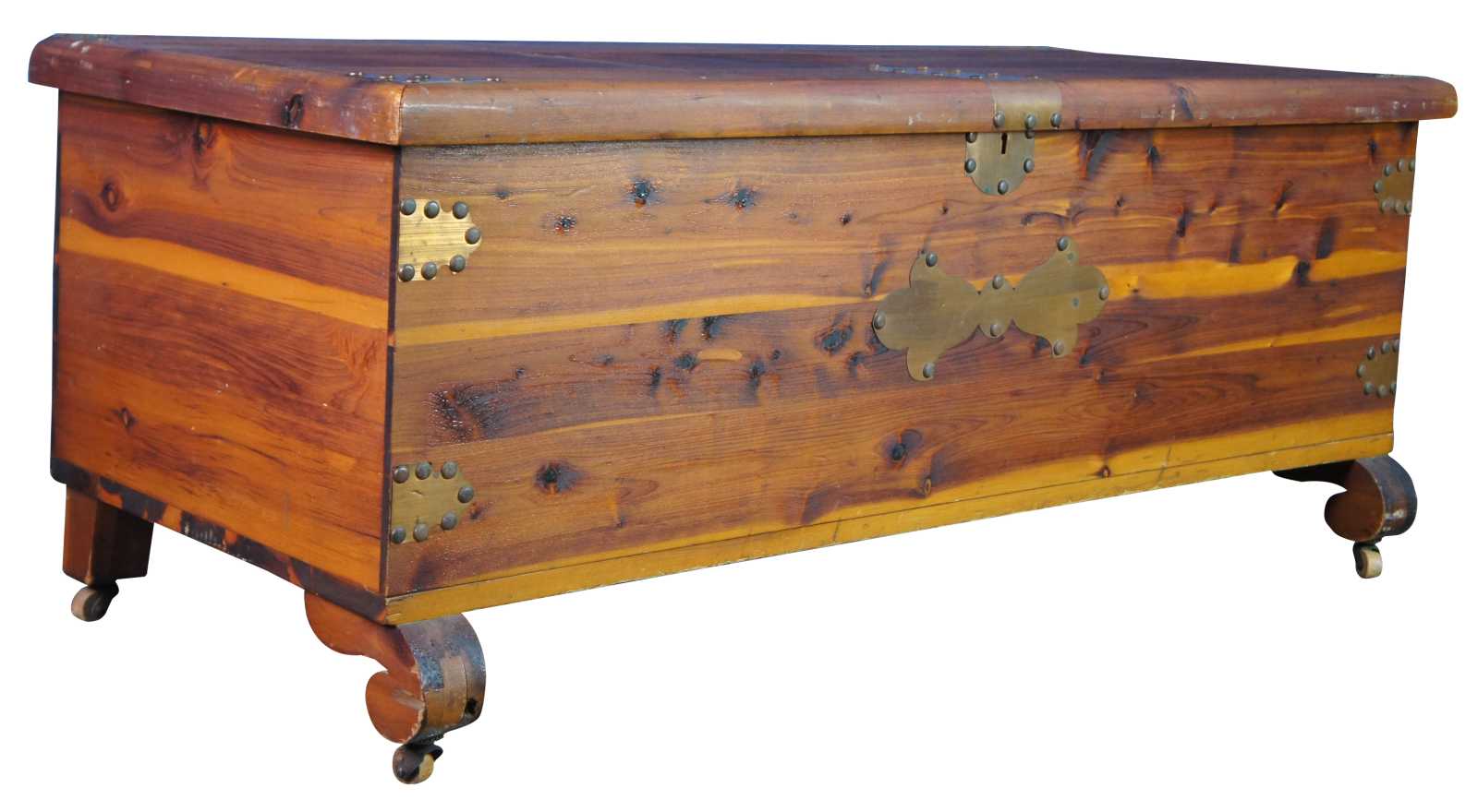 Antique Caswell Runyan Co Cedar & Brass Trunk Blanket Hope Chest 45"