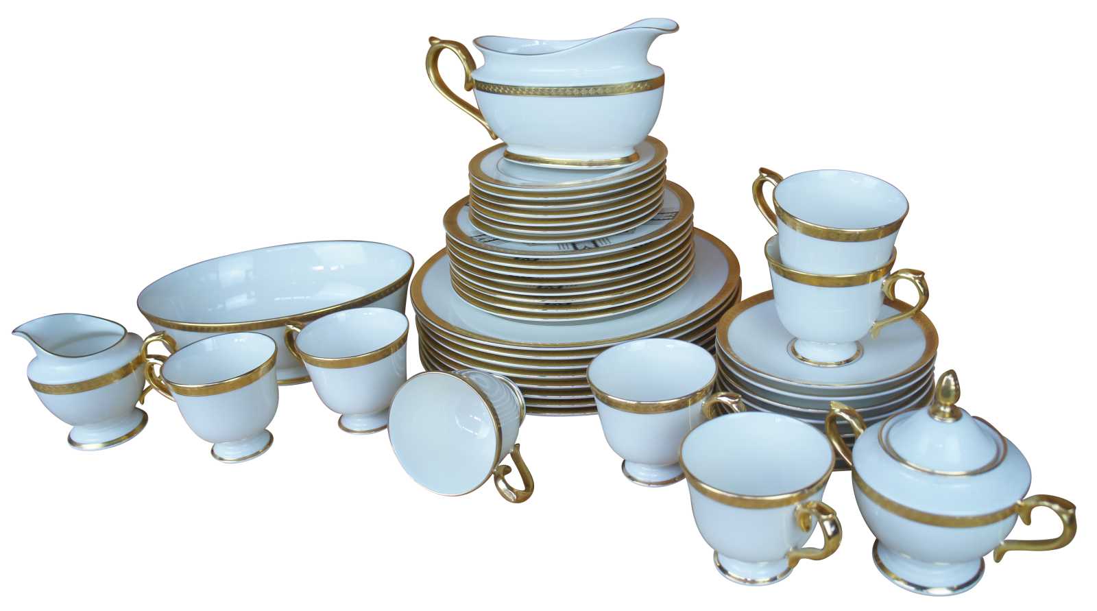 35 Pc Vintage Lenox Ambassador Haverford Hall Gold Rim China Dinnerware