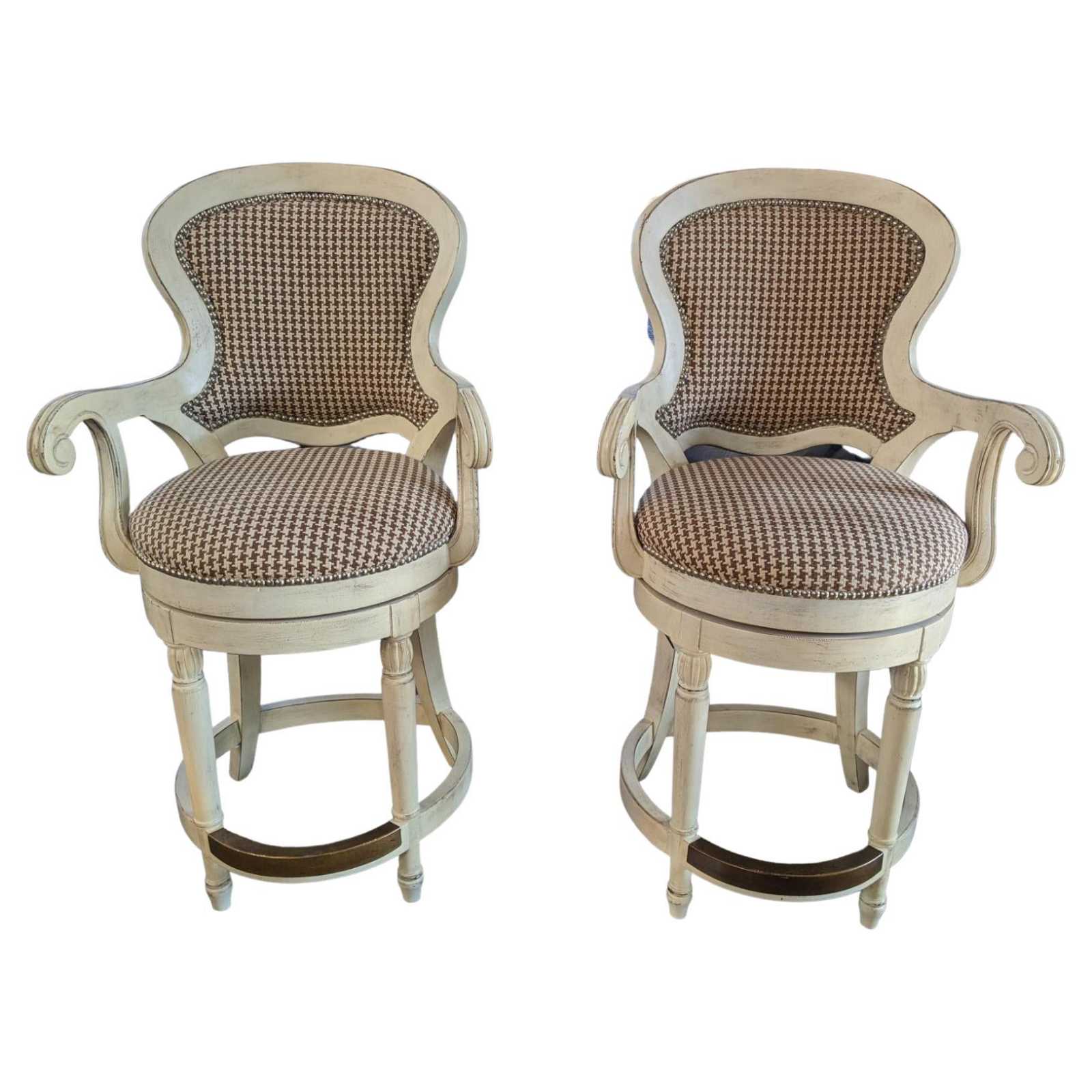 2 Vintage Houndstooth Drexel Heritage Gourmet Dining Counter Stools 586-784 