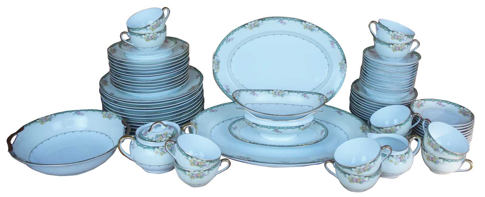 Vintage 75 Piece Noritake Estelle Porcelain China Green Floral