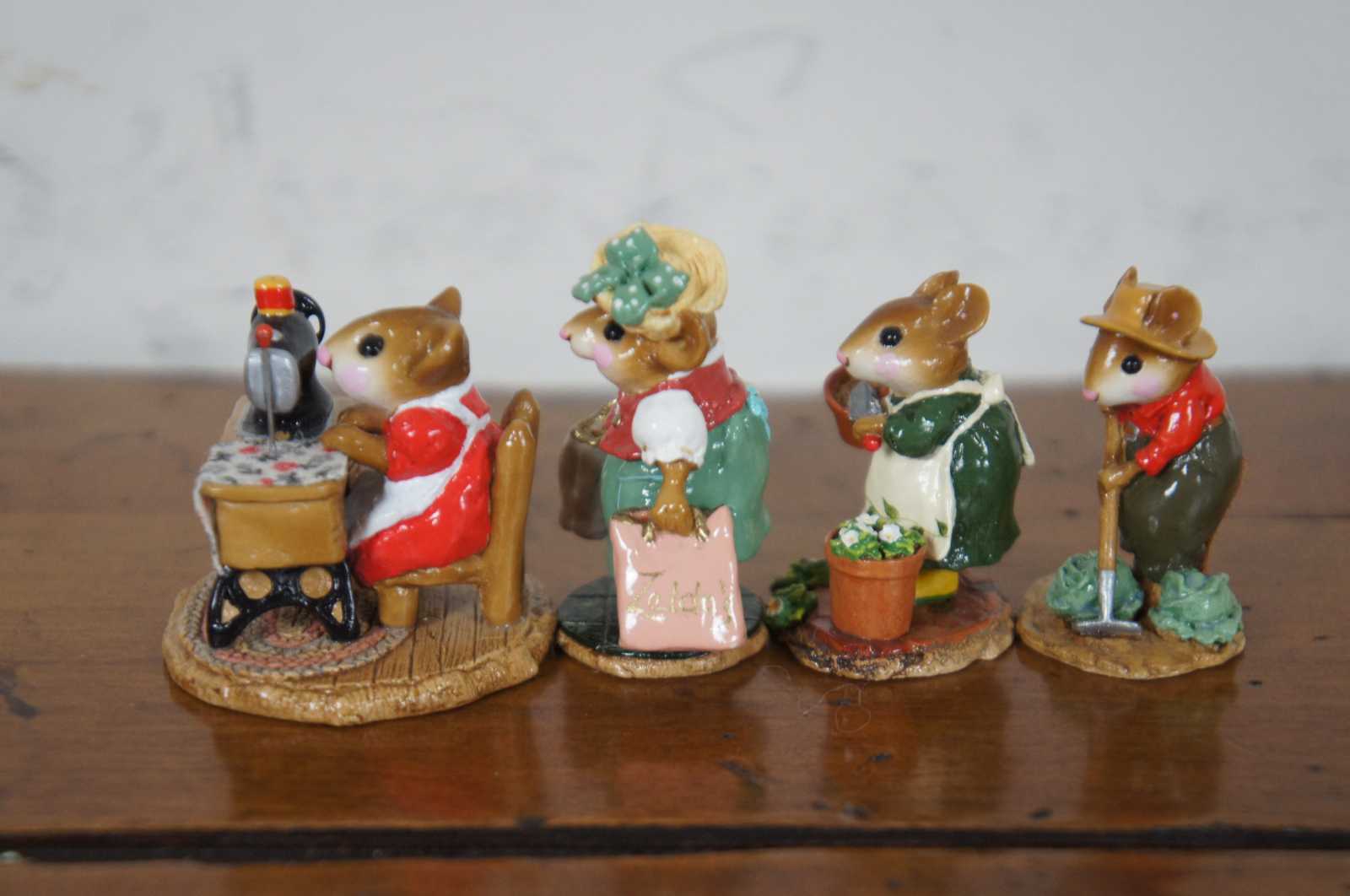 8 Miniature Wee Forest Folk Mice Mouse Figurines Car Kayak Sewing Gardening