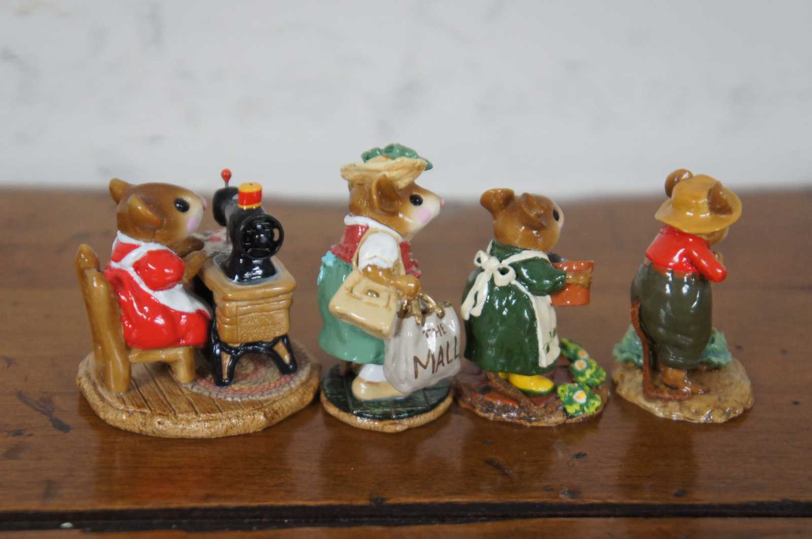 8 Miniature Wee Forest Folk Mice Mouse Figurines Car Kayak Sewing Gardening