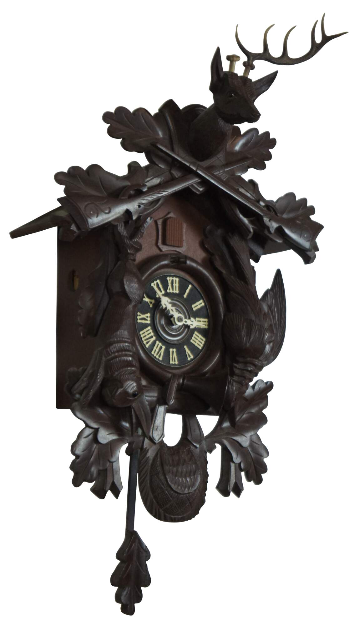 Vintage Black Forest Hunter Cuckoo Clock Regula German Deer Rabbit G M Day