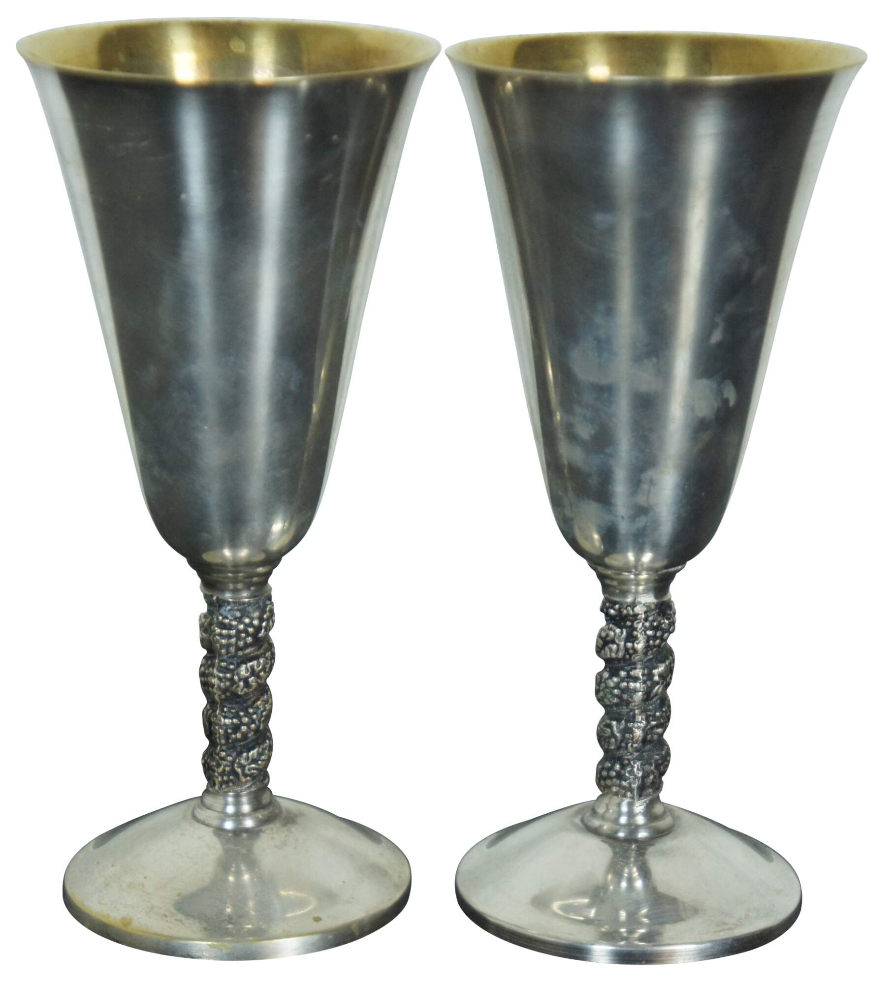 2 Vintage Spanish Roma SL Silver Plate Grapevine Wine Goblets Cups Spain 7