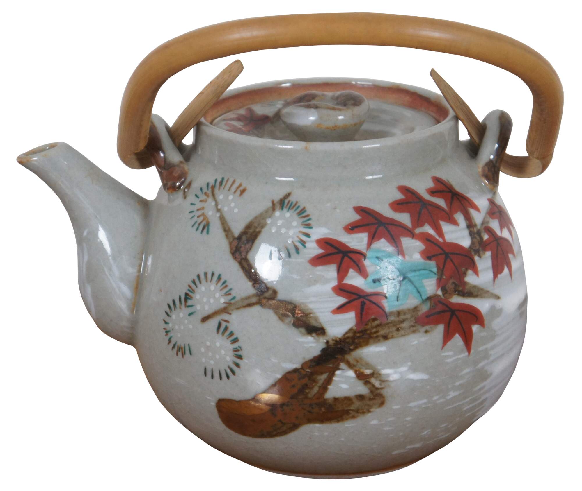 Japanese Style Teapot Exquisite Ceramic Tea Kettle Creative Bamboo Handle Portable Tea Pot (Big Teapot Ink Snow), Size: 1