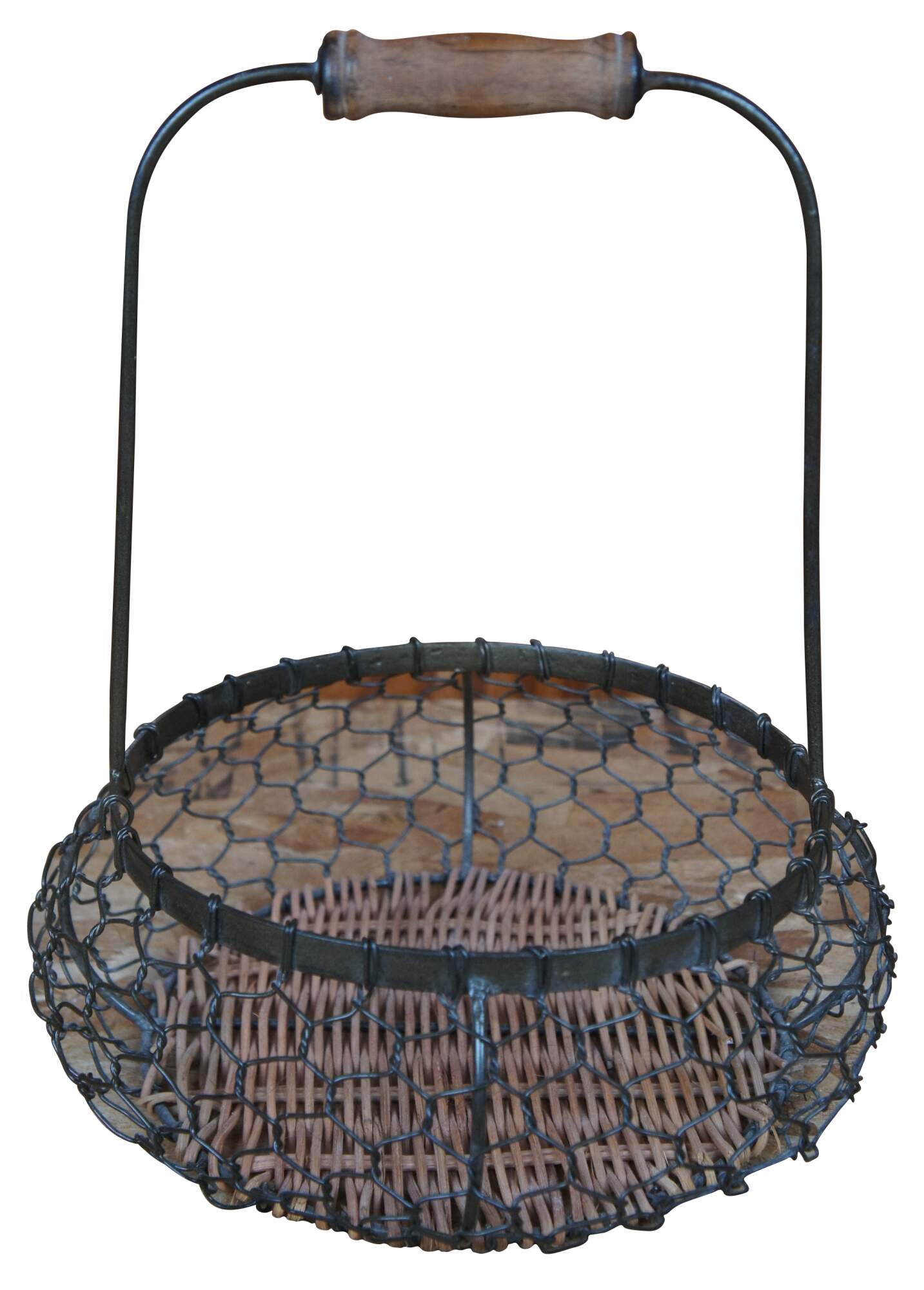 Round Chicken Wire Egg Baskets,Rusty color,LINcOUNTRY Rustic Metal Egg Baskets for Fresh Eggs with Handle,country Primitive Farmhouse Vintage Style GA