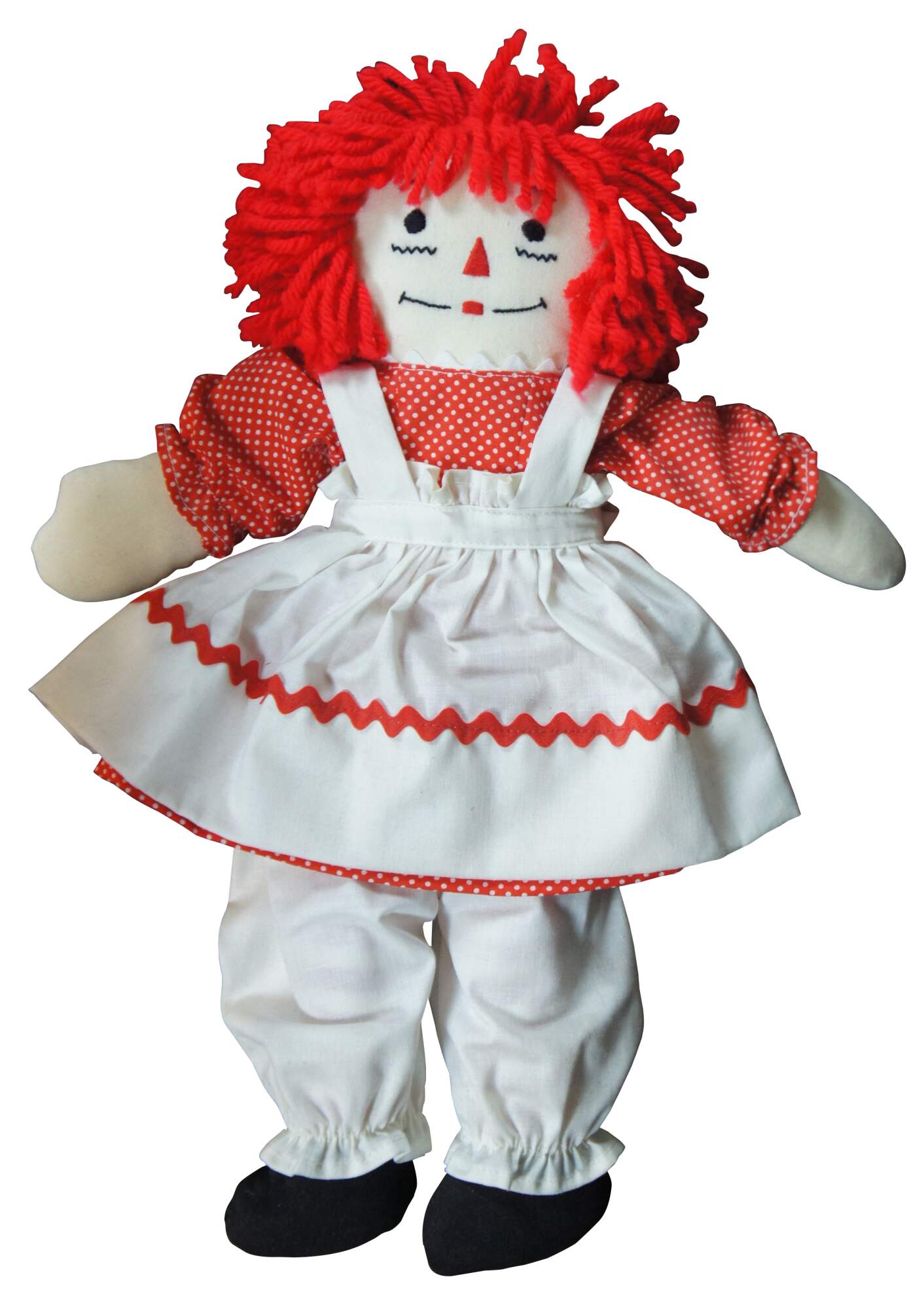 2 Vintage Hand Made Raggedy Ann & Andy Dolls Embroidered Face Red ...