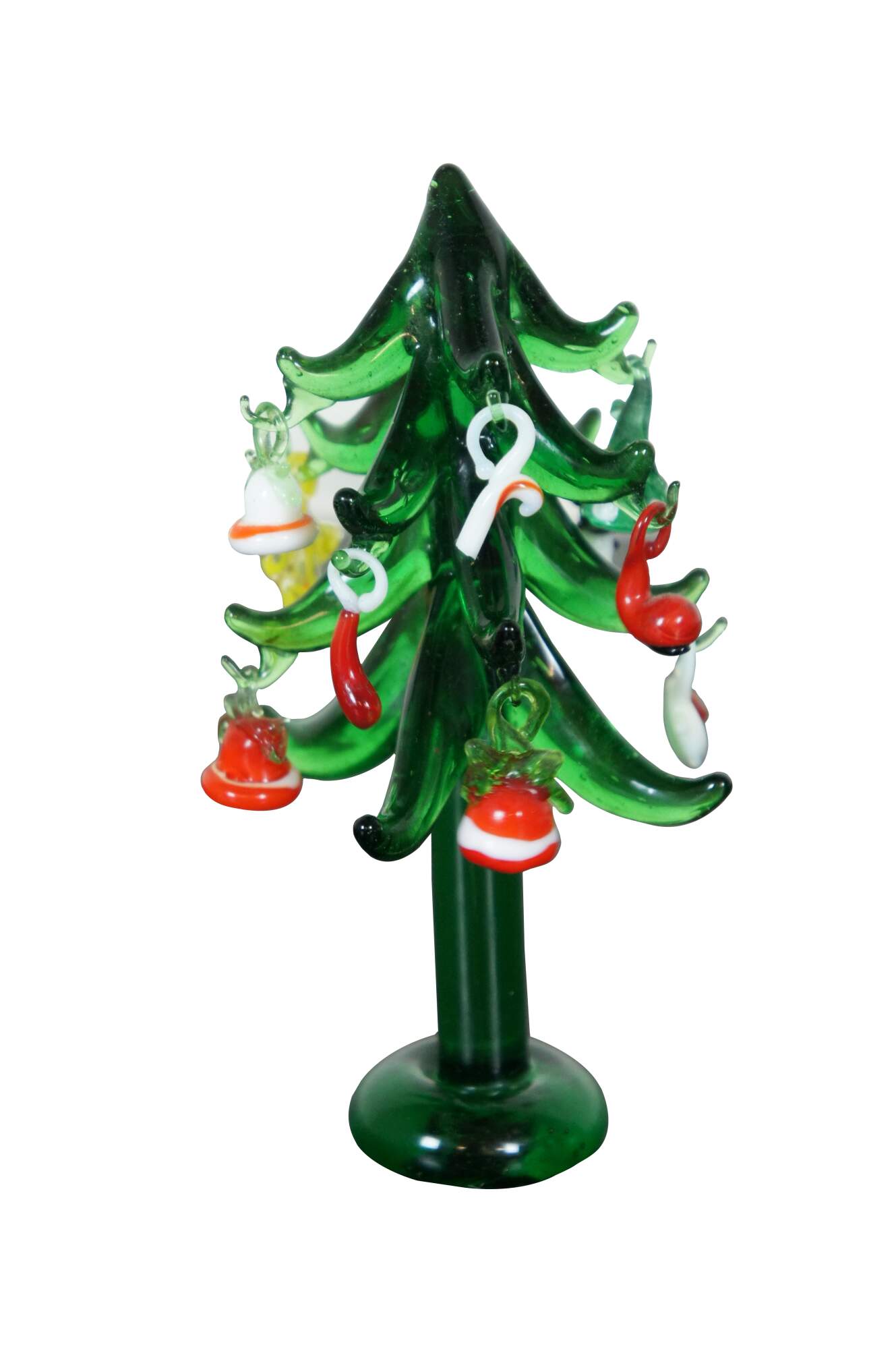 Vintage Hand Blown Art Glass Christmas Tree And Miniature Ornament Display 6 4104