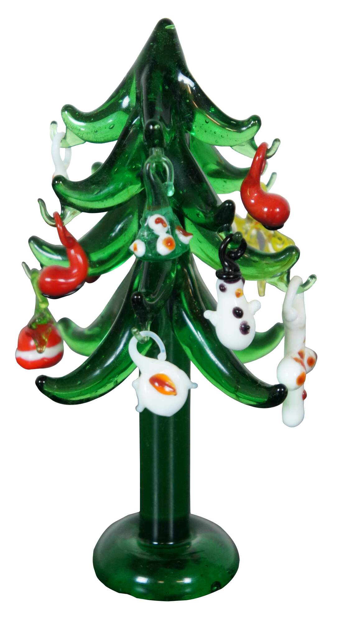 Vintage Hand Blown Art Glass Christmas Tree And Miniature Ornament Display 6 7793