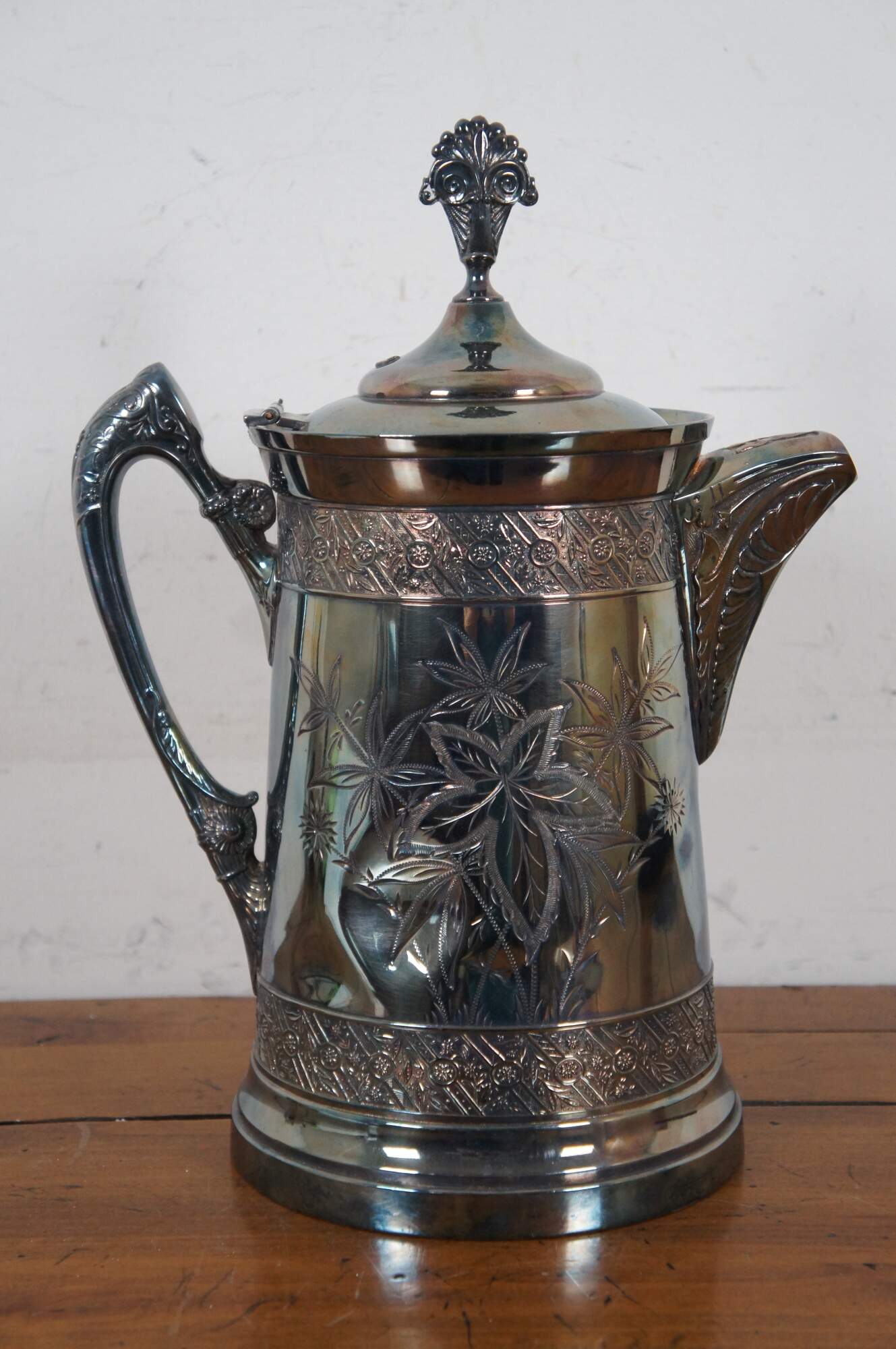 Antique Silver Plated Quadruple Hot Water Pitcher With Hinged 