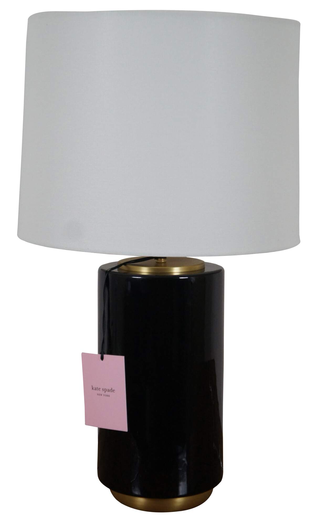 Kate Spade Black Porcelain & Brass Round Cylinder Table Lamp NWT 25