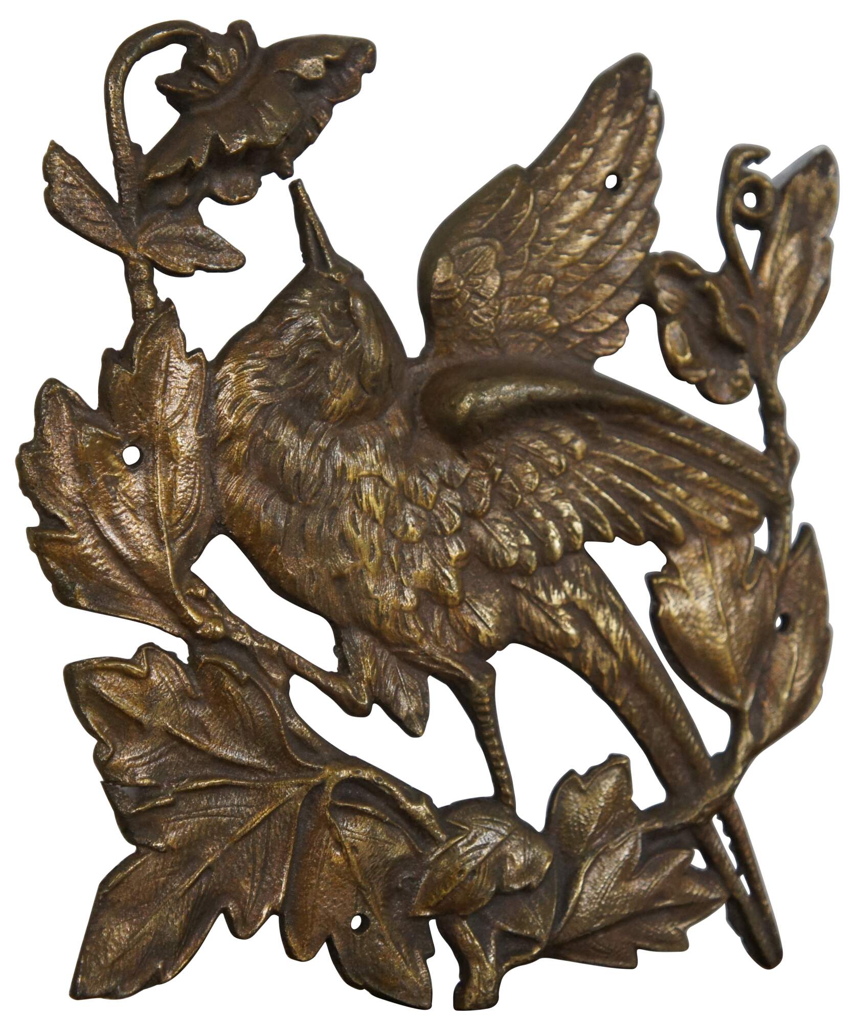 20th Century Cast Bronze Bird & Flowers Wall Plaque Indoor Outdoor Decor 8