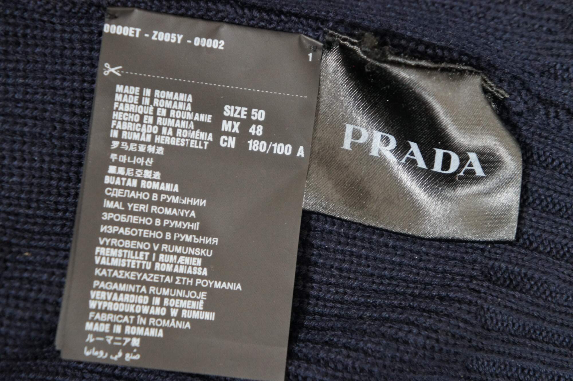 Vintage Prada Milano Mens Navy Blue Full Zip Wool Cardigan Sweater 50