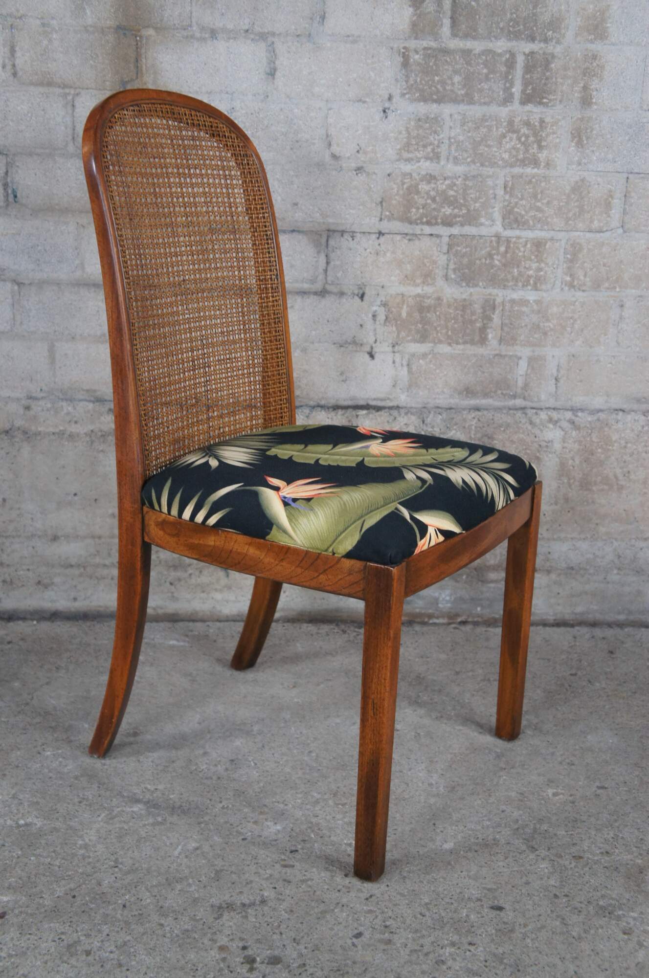 4 Mid Century Modern Oak Cane Back Bentwood Upholstered Dining Chairs