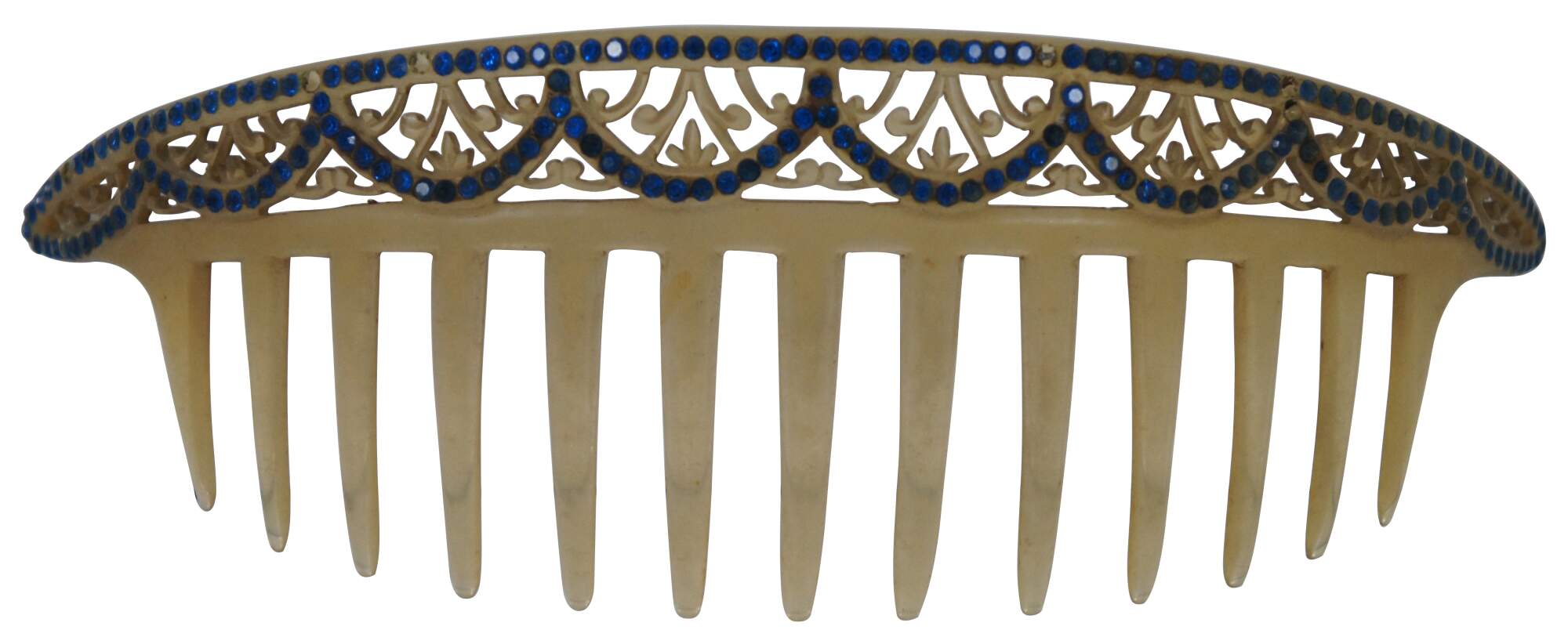 Antique Celluloid Hair Comb Crown Tiara Beret Blue Rhinestones 9