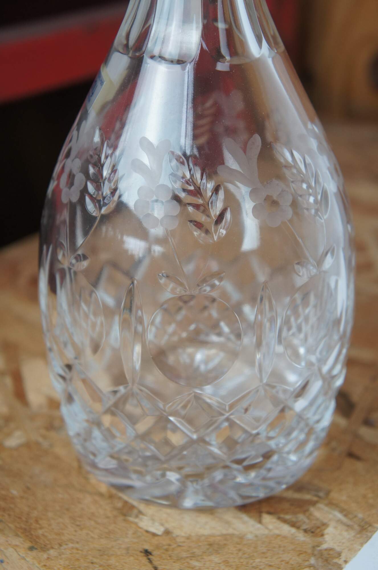 Vintage Floral Etched Crystal Wine Decanter Made in Romania Water Pitcher  Vintage Barware 