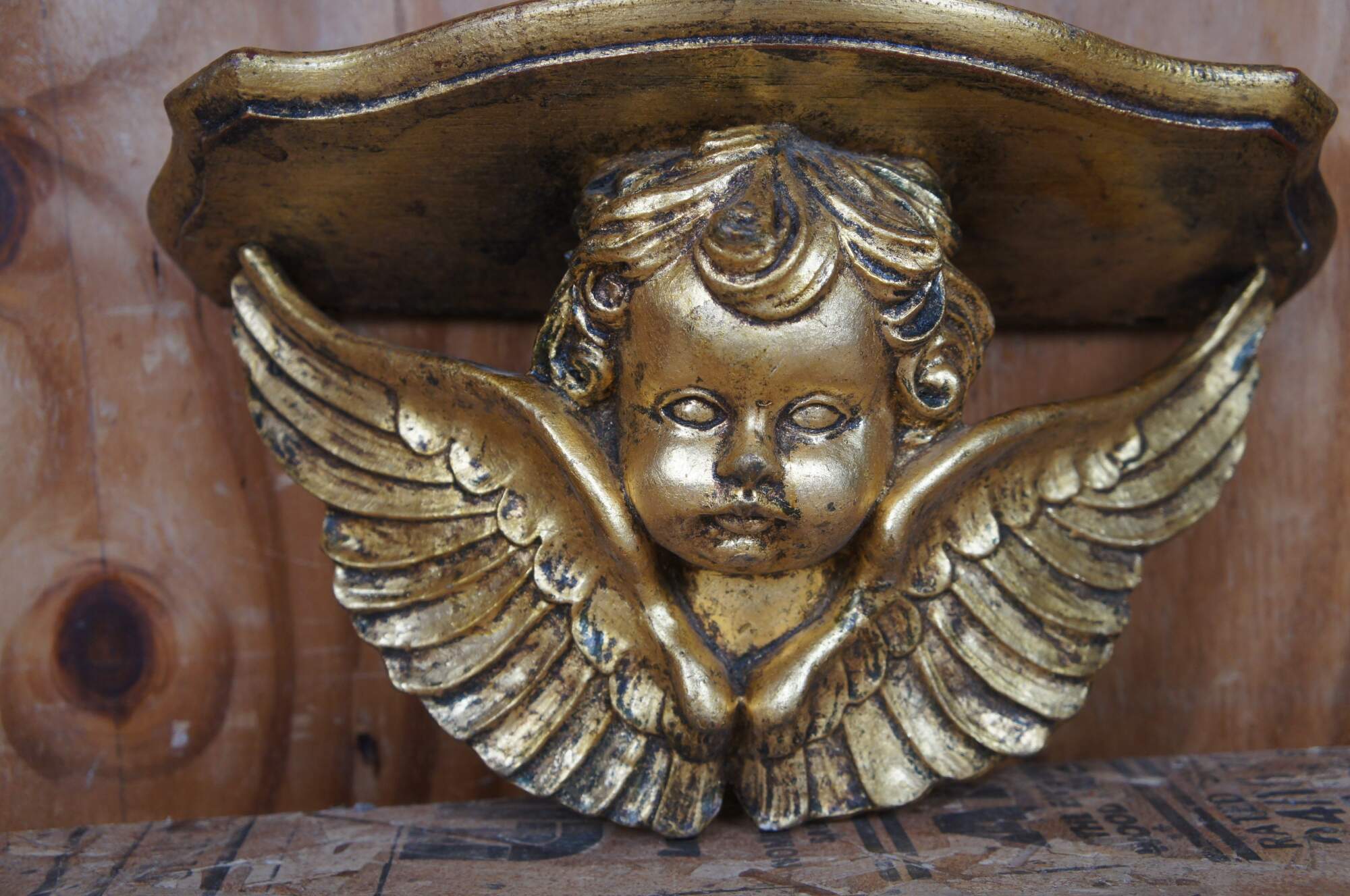 2 Italian Florentine Rococo Gold Gilt Winged Cherub Angel Bust