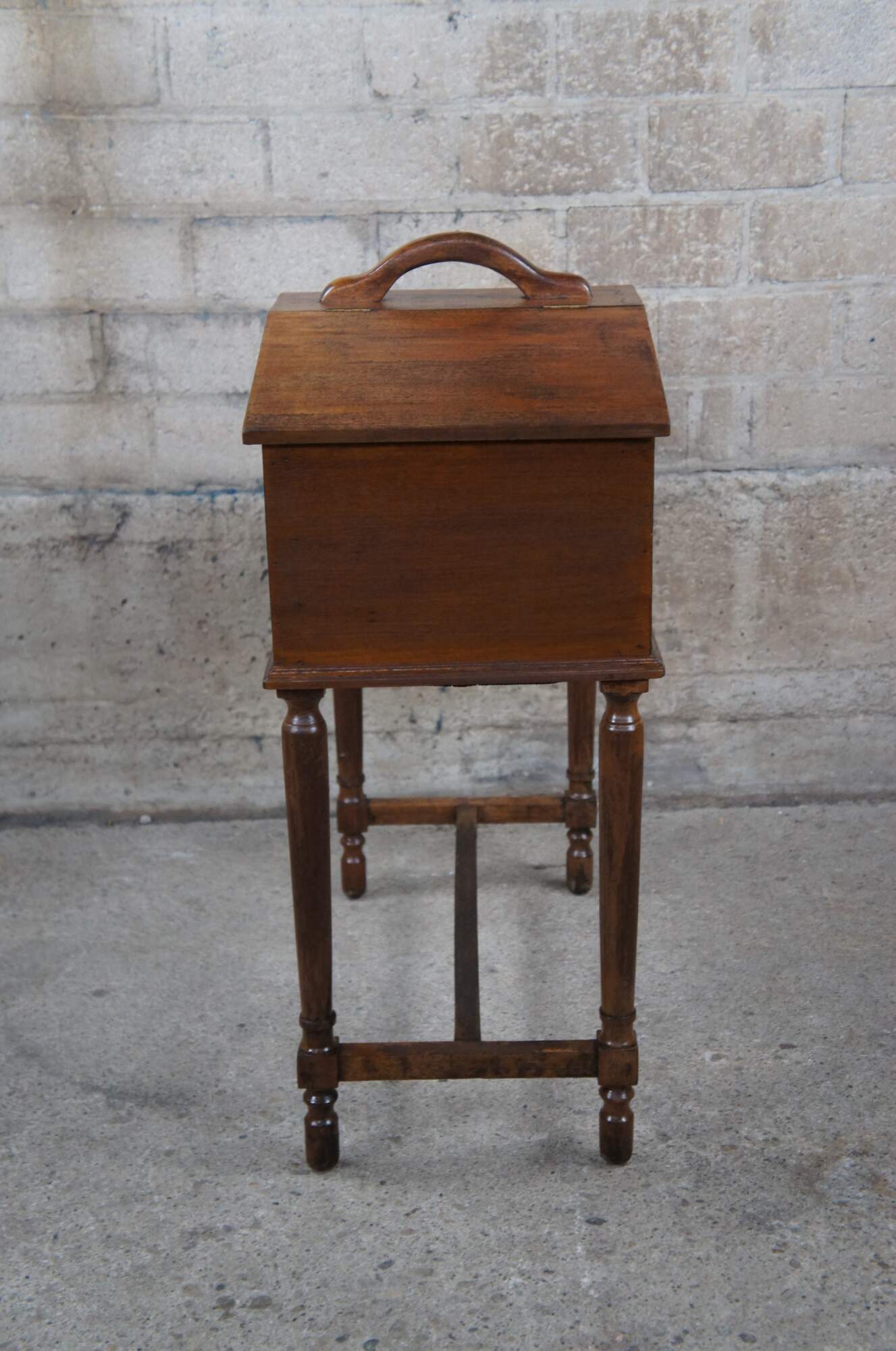 Antique Early American Style Walnut Standing Sewing Box Lidded Cabinet ...