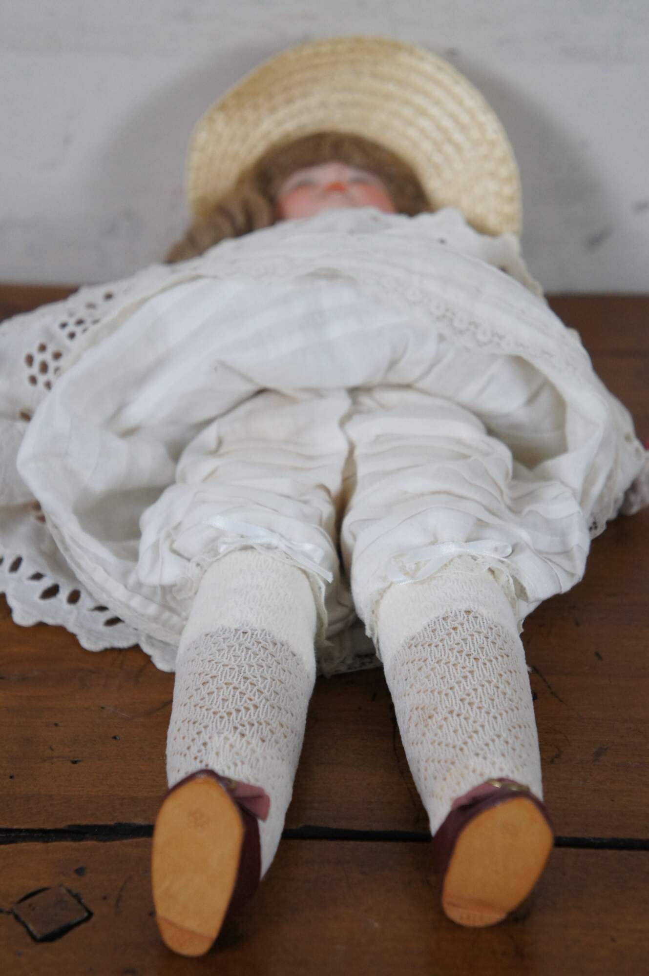 16 Antique German Ruth 111 Bisque Doll kid white leather body sleep eye AM  doll