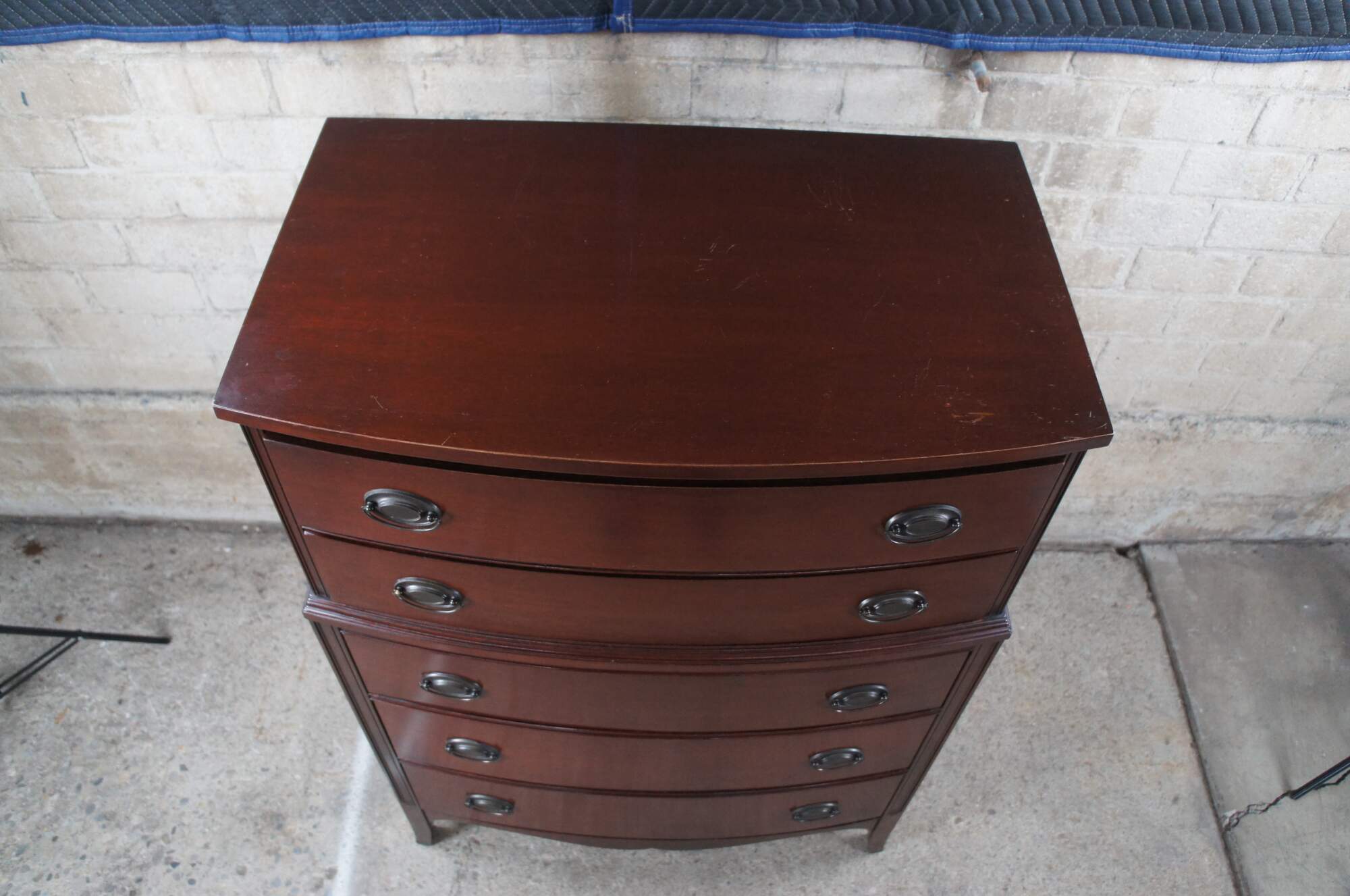 Antique West Michigan Furniture Co. Sheraton Style Bowfront Tallboy Dresser