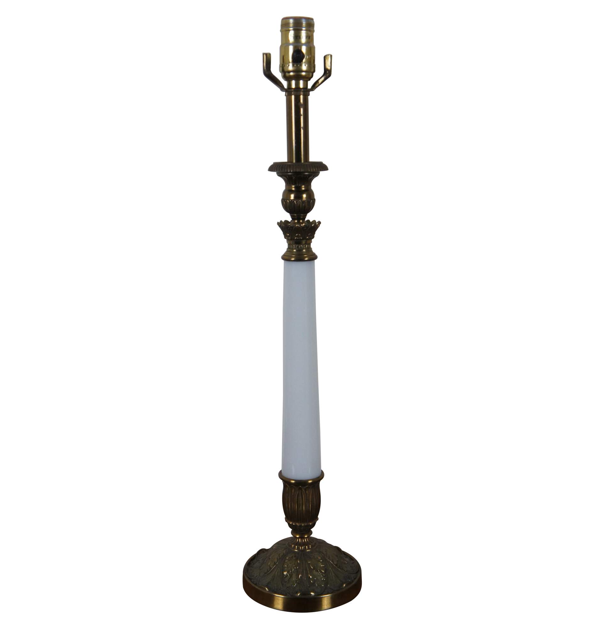 Vintage Stiffel Hollywood Regency Brass And Porcelain Candlestick Table Lamp Mcm 6854