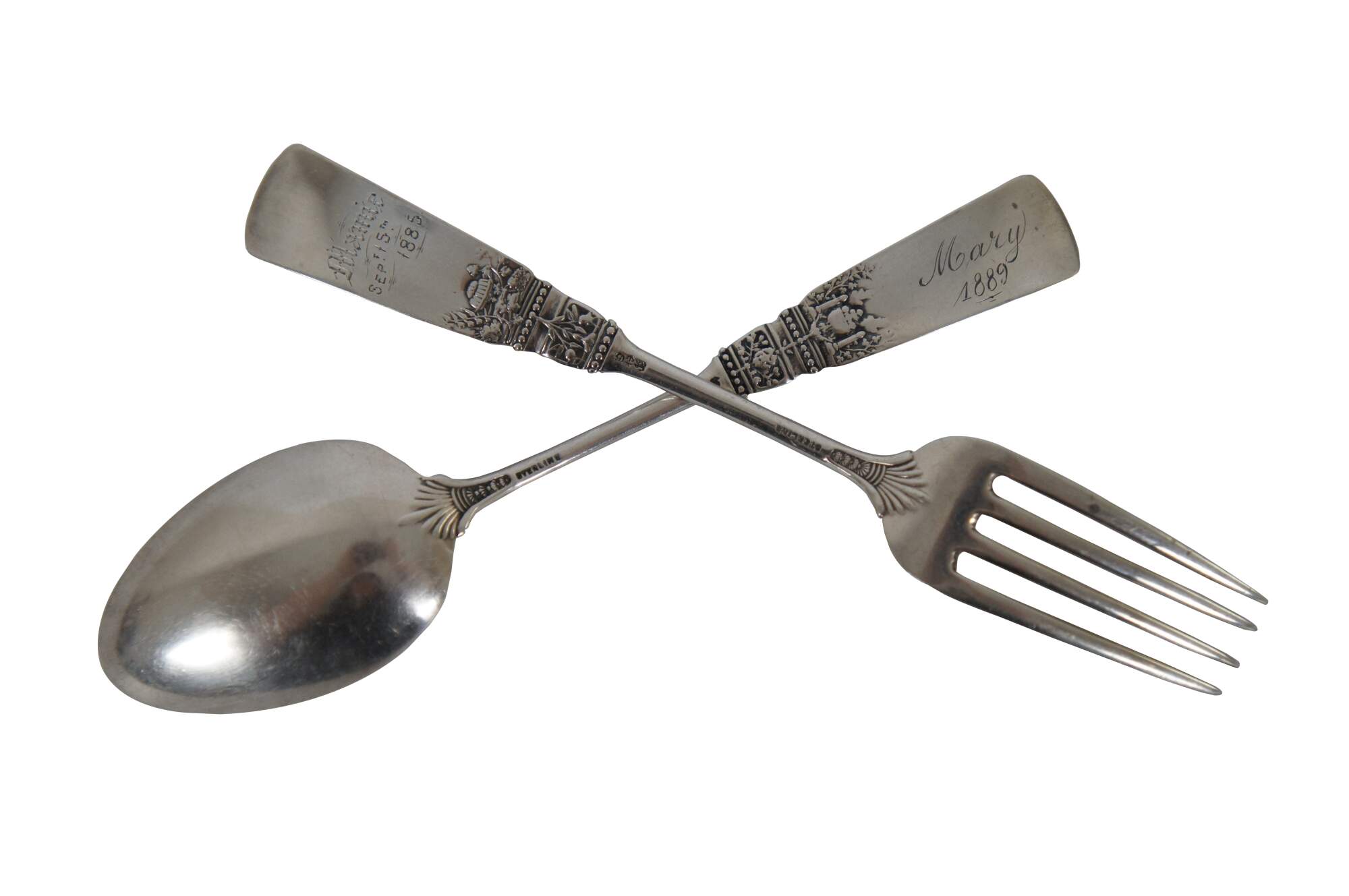 Antique Victorian Gorham Sterling Silver Gilpen Spoon Fork Pair Set