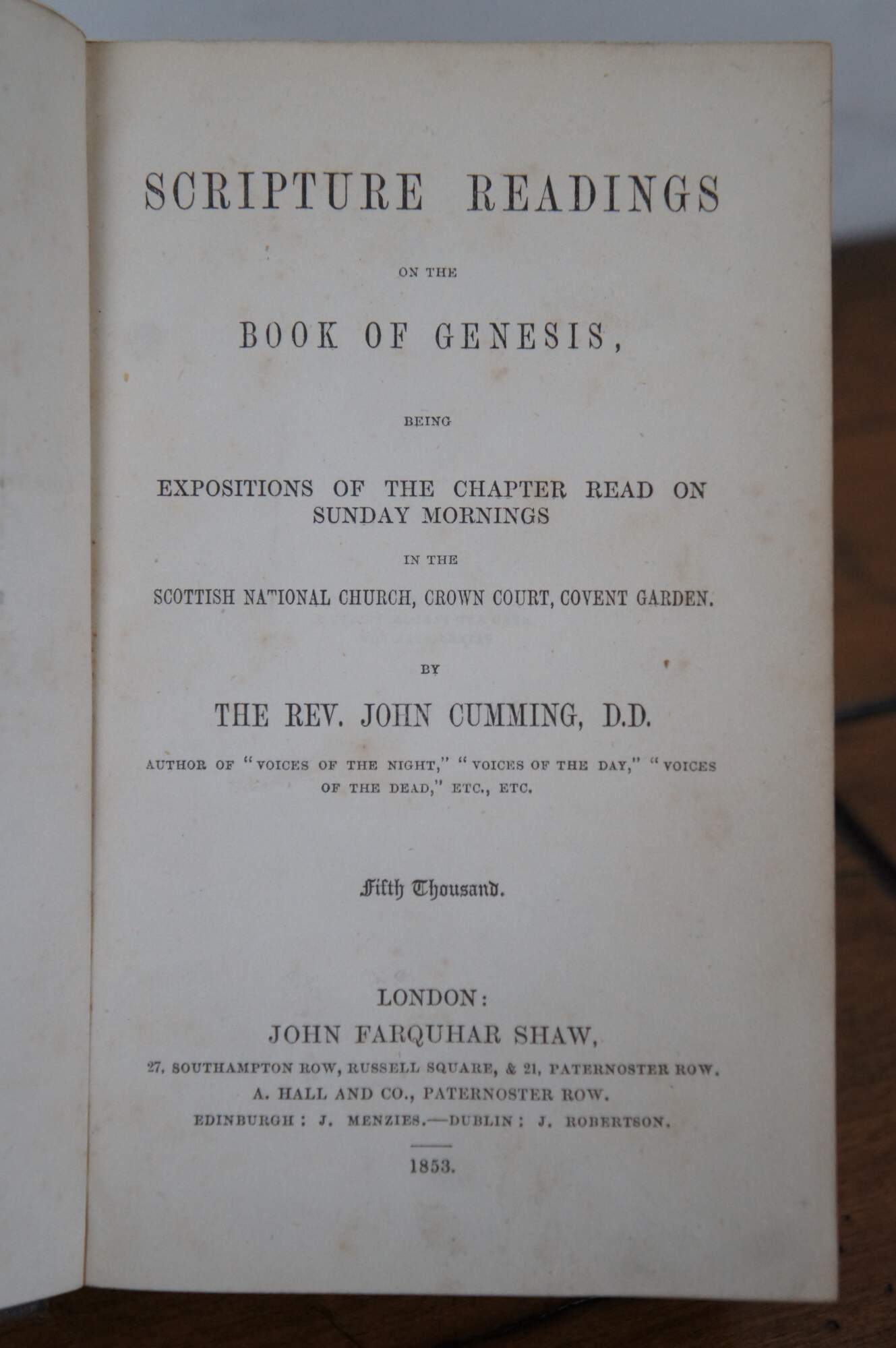 2 Antique 1850s Books Sabbath Morning Readings Deuteronomy Genesis Cumming