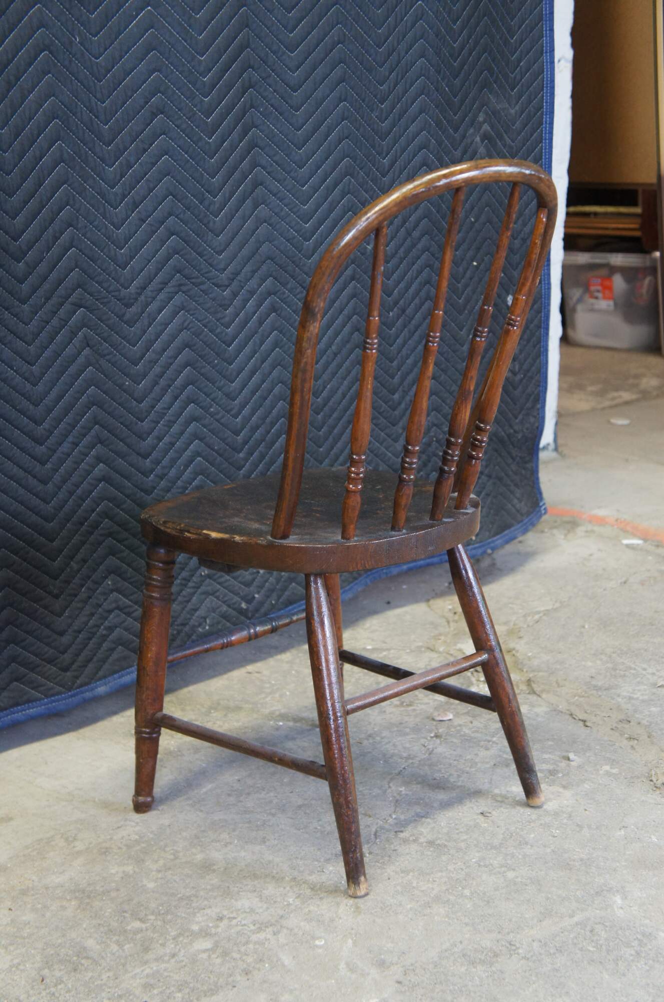 Primitive Antique Early American Windsor Bowback Oak Dining Side Chair ...