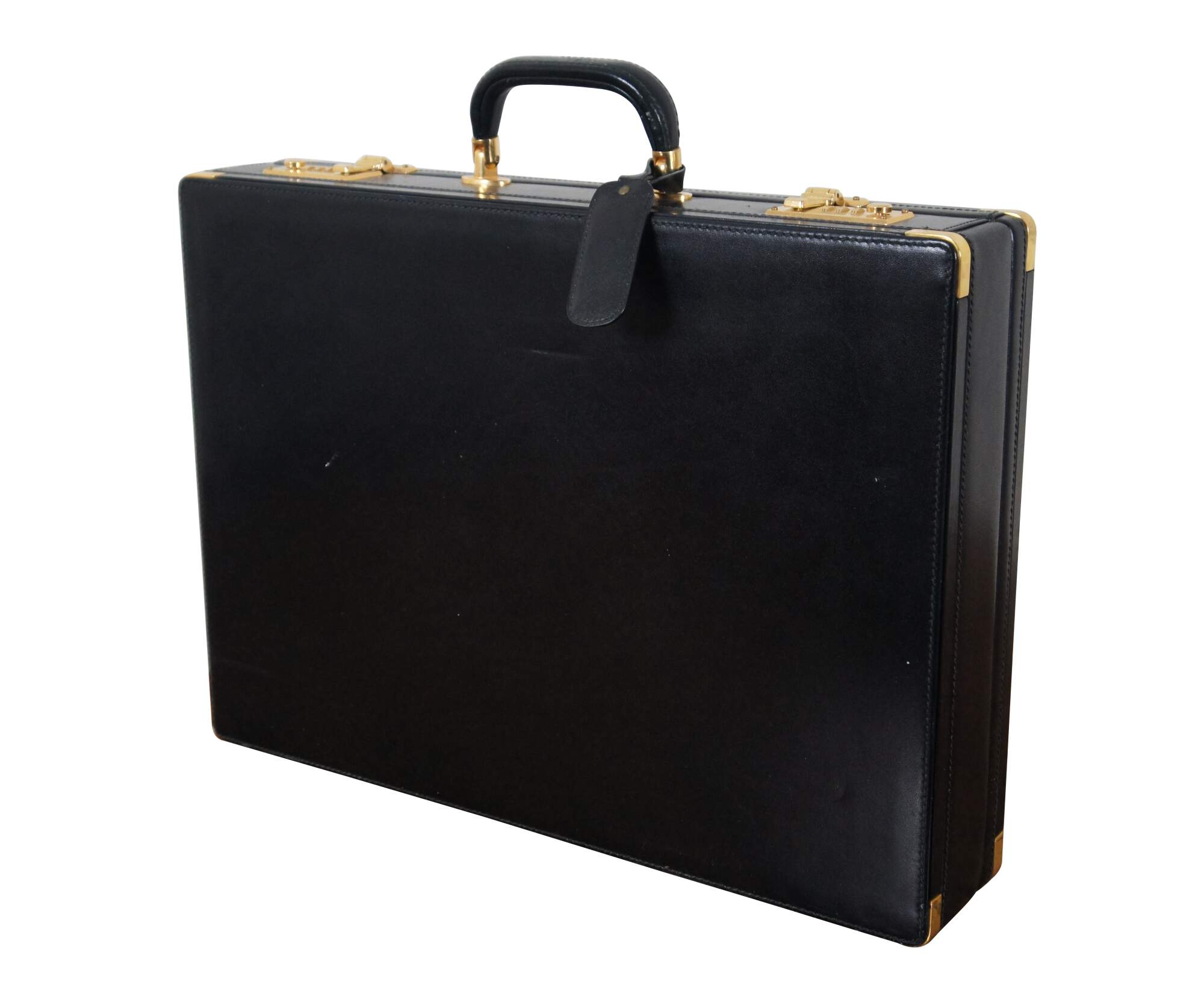 Italian Bally Black Leather Executive Attache Briefcase Combo Lock Case