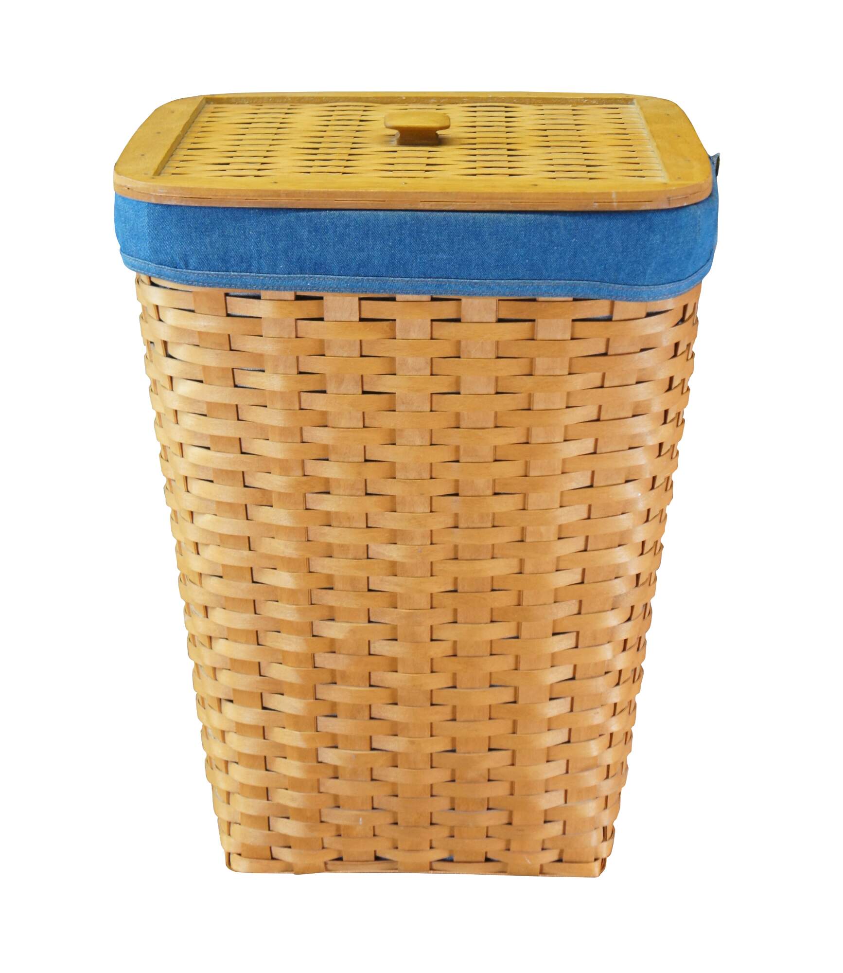 1990s Vintage Longaberger Large Woven Laundry Hamper Waste Basket Denim