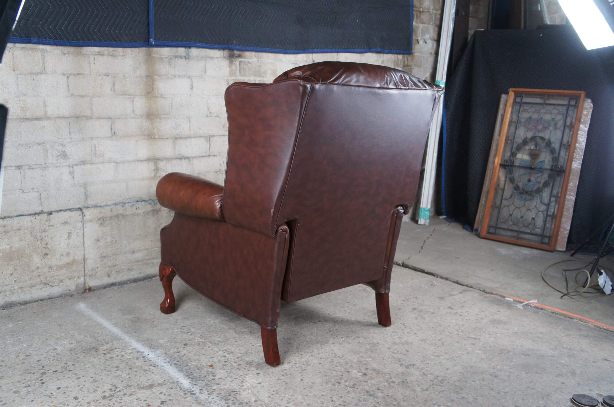 Bradington Young Maxwell Brown Leather Chippendale Wingback Recliner