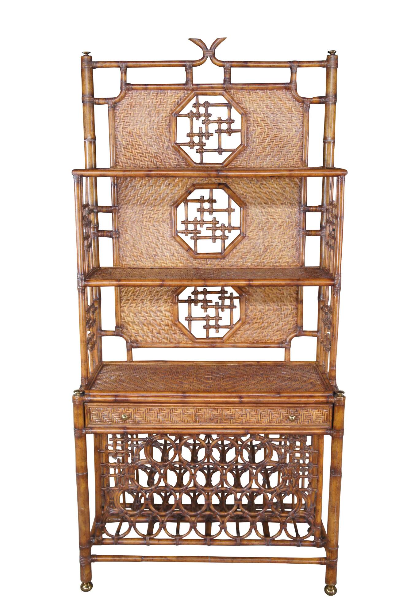 Maitland Smith Chinese Chippendale Faux Bamboo Etagere Bookcase Wine ...