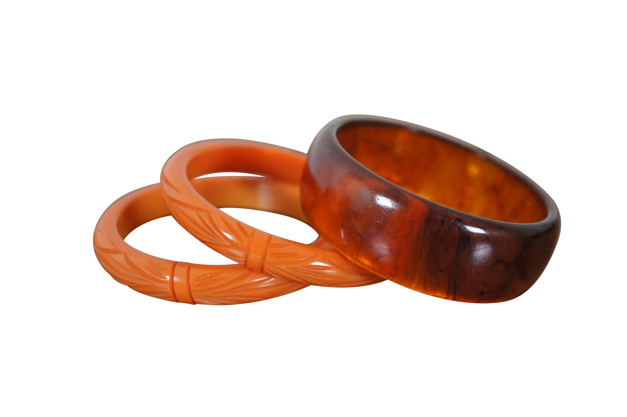 Art Deco Carved Bakelite Bracelet Bangle Prystal Amber | Chairish