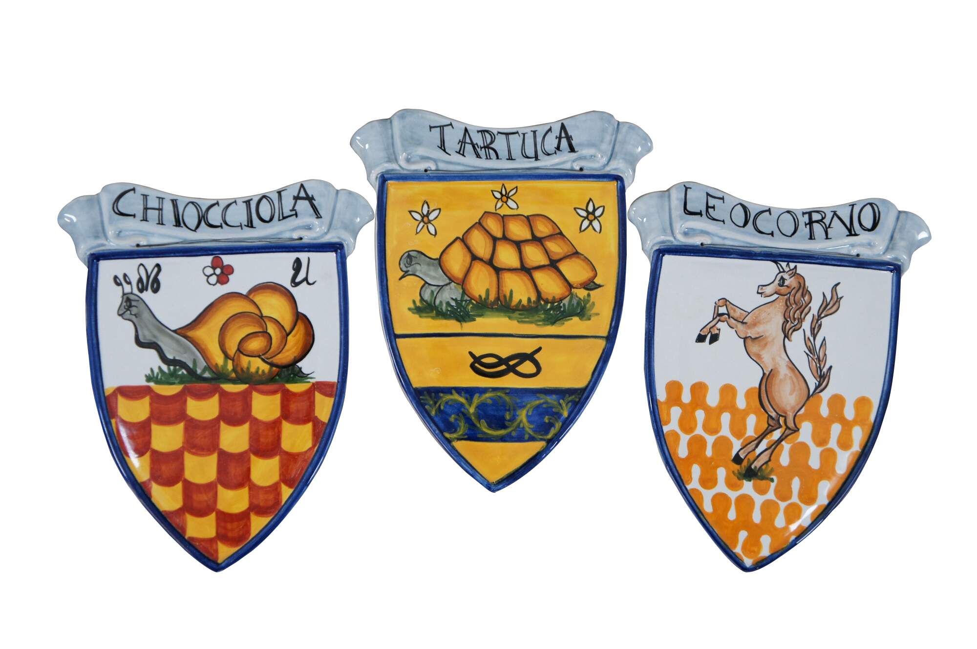 3 Italian Contrade of Siena Porcelain Shield Plates Chiocciola Tartuca  Leocorno 11