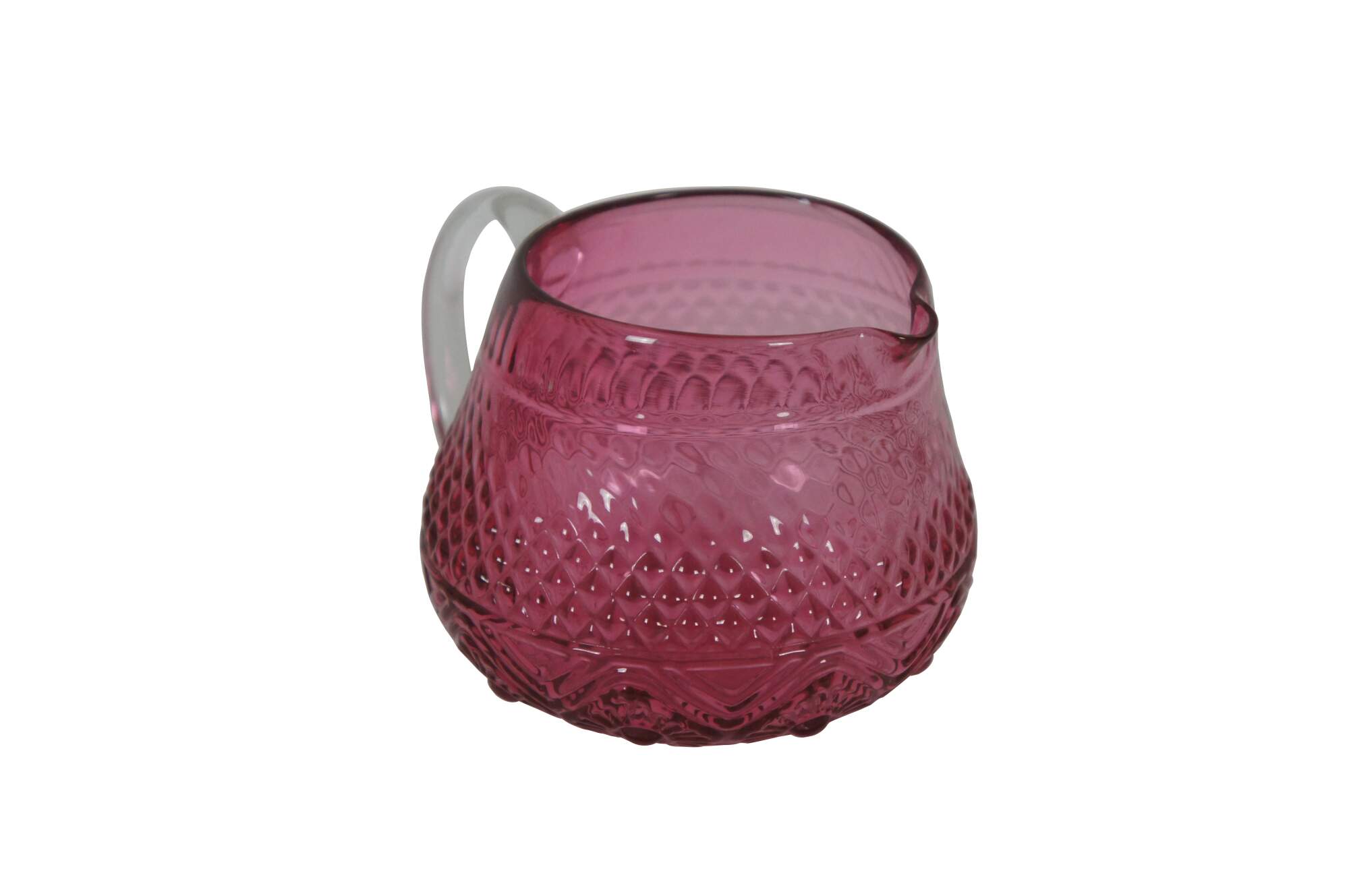 Cranberry Glass Mini Pitcher or Creamer, Quilted Diamond Pattern Blown