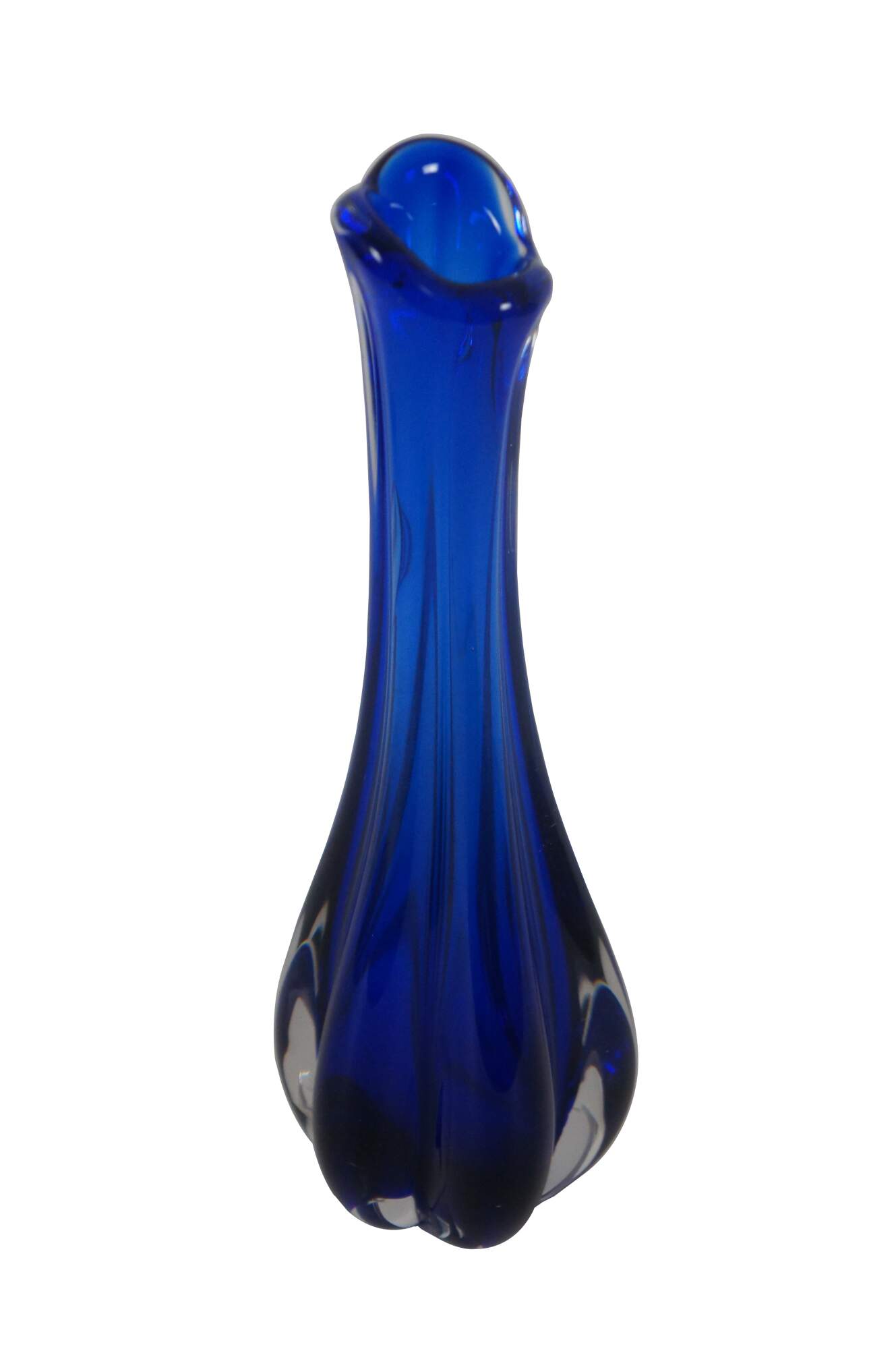 Vintage Magnor Norwegian Cobalt Blue Freeform Glass Flower Vase 10