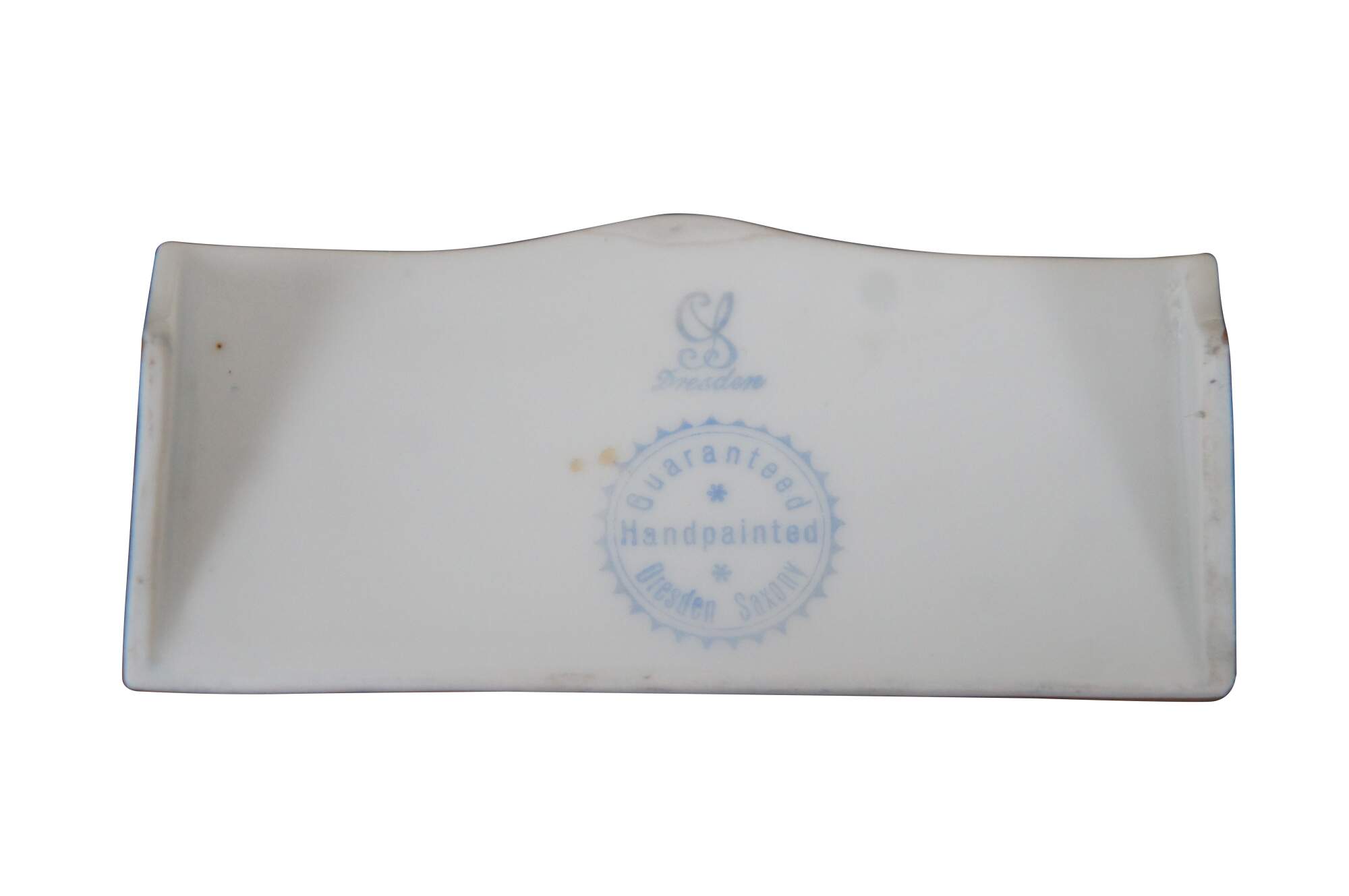 10 Antique German Dresden Saxony Turquoise Porcelain Name Plates 4"