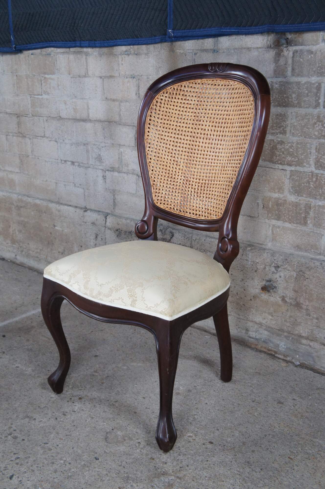 3 Victorian Revival Mahogany Balloon Back Caned Dining Chairs Silk ...