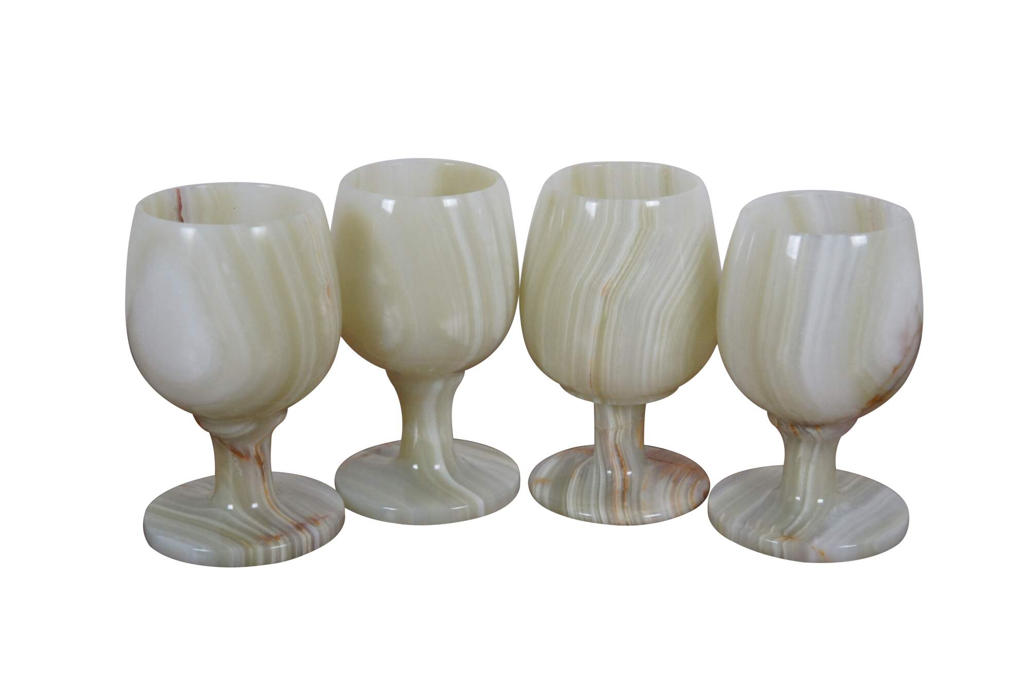 4 Vintage Off White Onyx Stone Marble Wine Goblets Glasses Cups 5"