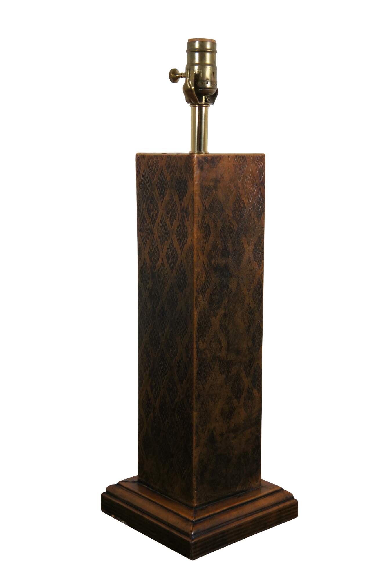 Sarreid Ltd Embossed Brown Leather Geometric Column Table Lamp 29